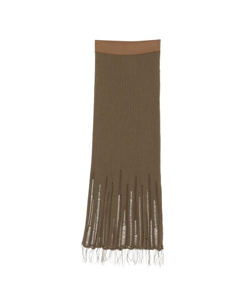 Uma Wang Natural Distressed Ribbed-Knit Skirt