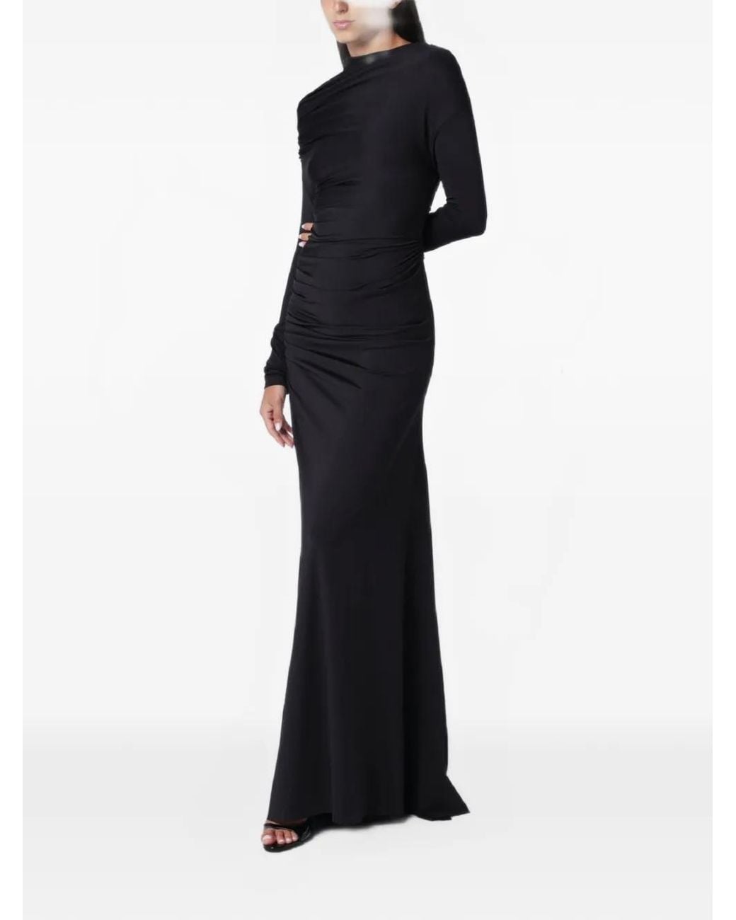 Victoria Beckham Black Draped-Shoulder Long-Sleeve Maxi Dress