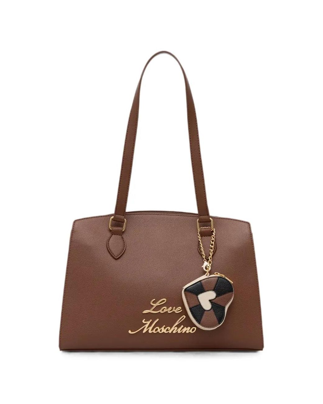 Love Moschino Brown Sac Cabas À Logo Et Breloque Cœur