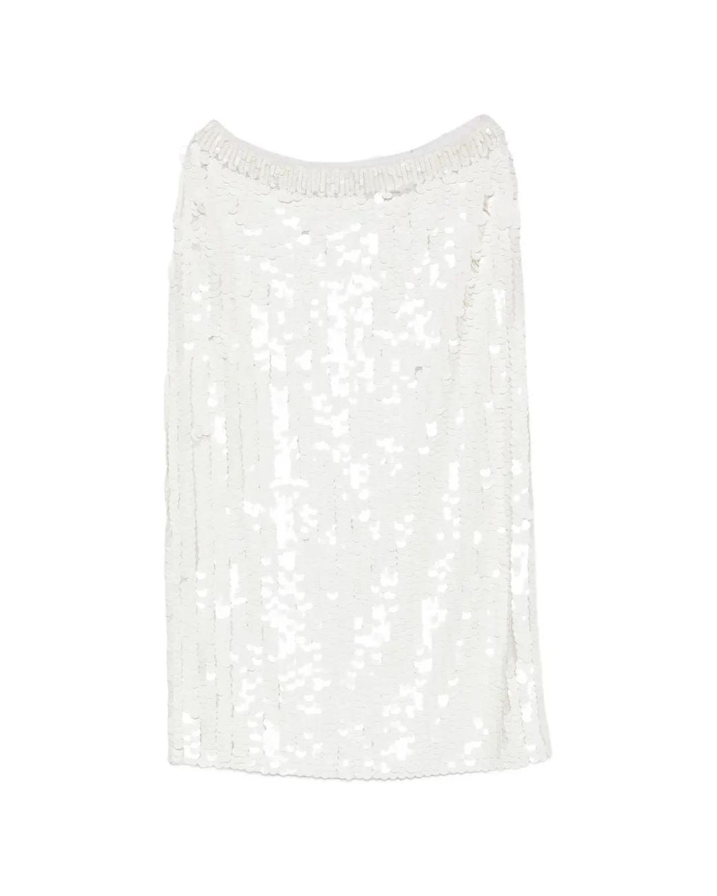 P.A.R.O.S.H. White Sequin-Embellished Midi Skirt