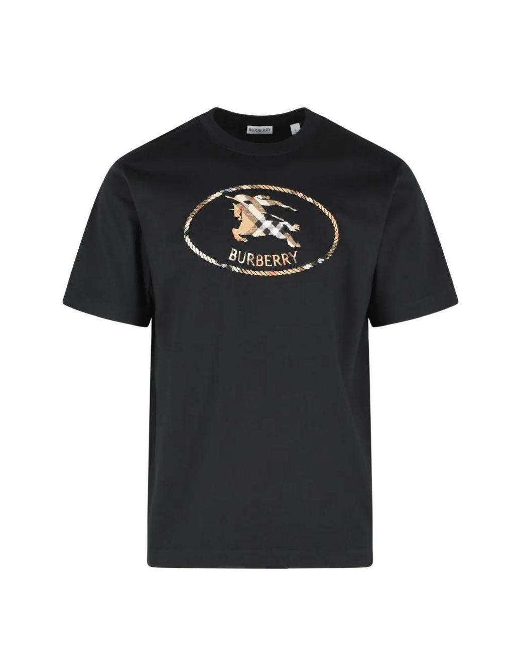 Burberry Black Check Knight Stamp Cotton T-Shirt for men