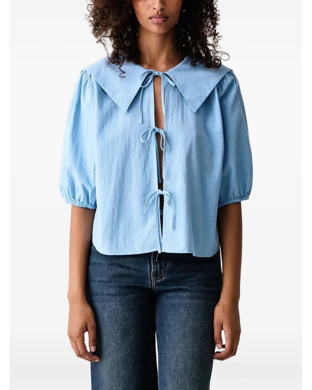 Marc O' Polo Blue Tie-Fastening Sailor-Collar Blouse