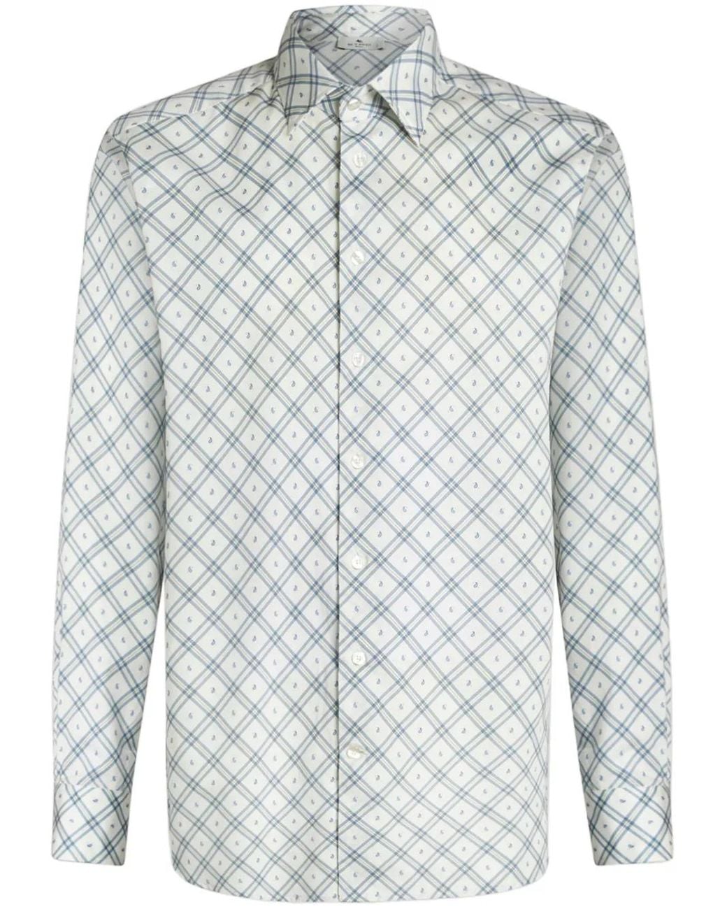 Etro White Micro-Paisley Check Shirt for men