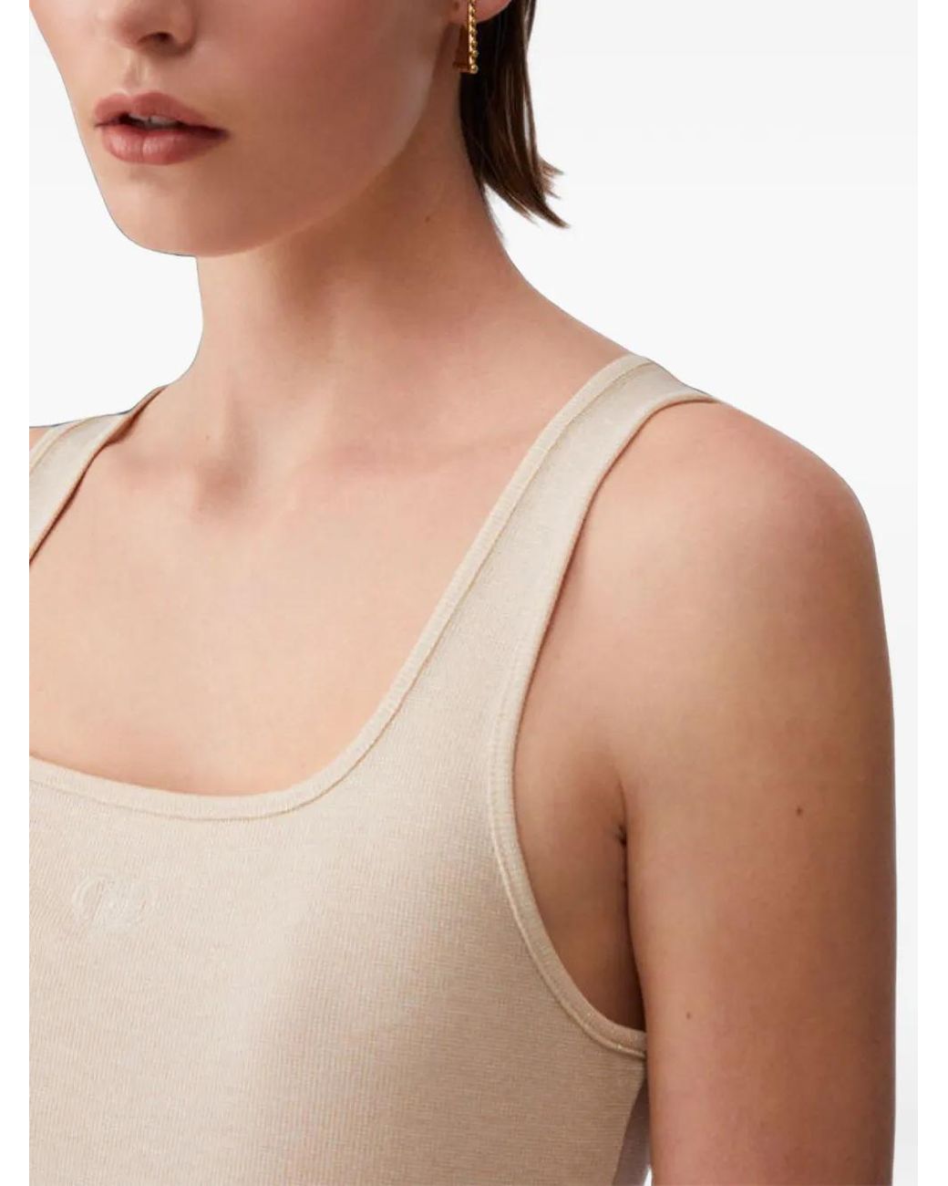Liu Jo Natural Logo-Embroidered Scoop-Neck Tank Top