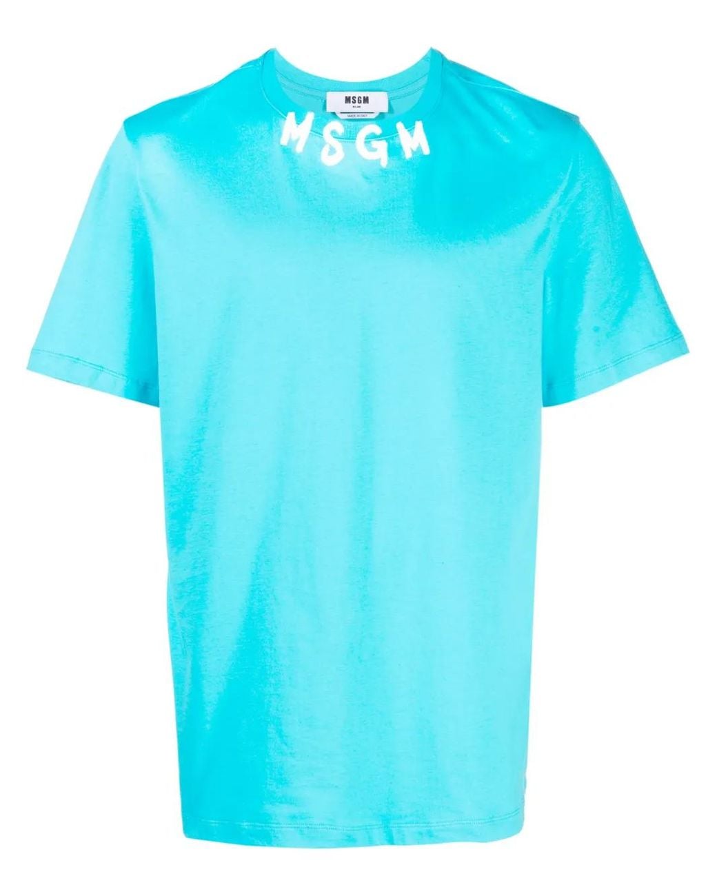 MSGM Blue Logo-Print Cotton T-Shirt for men