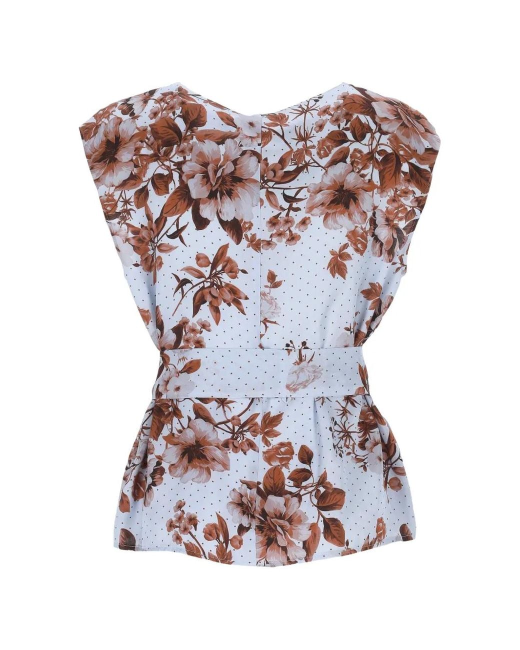 Marella Blue Floral-Print Belted Blouse