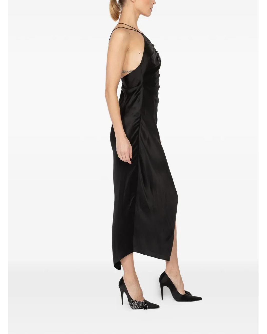 The Sei Black Leaf Asymmetric Strappy Dress