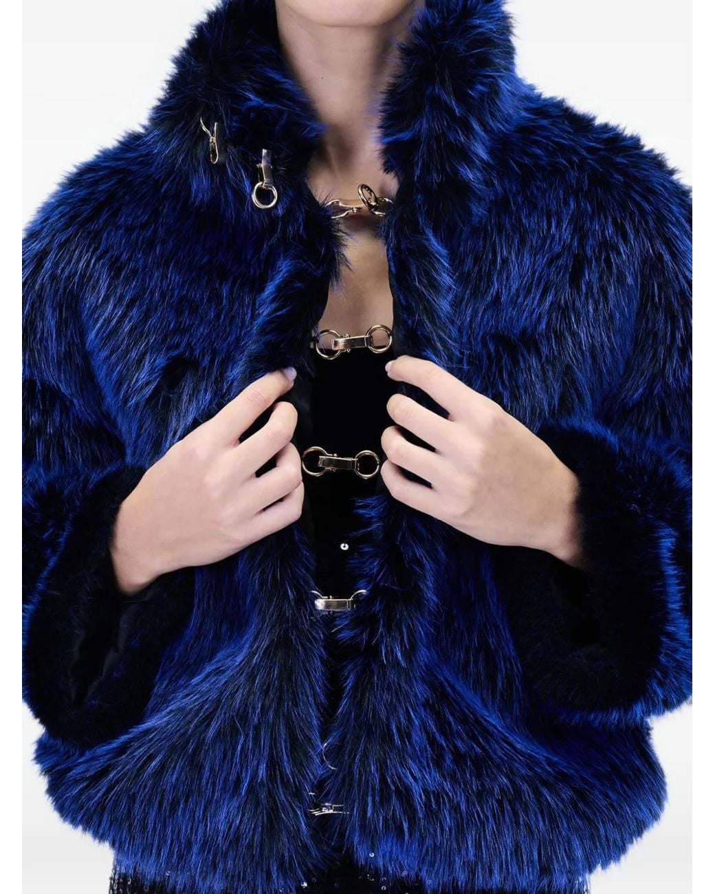 Just Cavalli Blue Hook-Fastening Coat