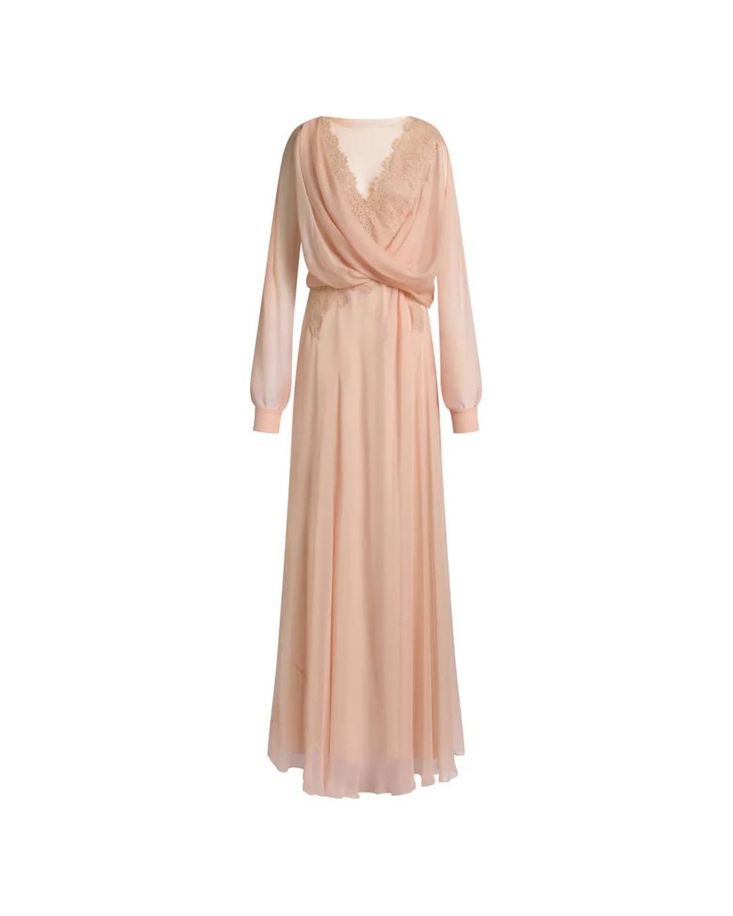 Alberta Ferretti White Lace-Trimmed Draped Maxi Dress