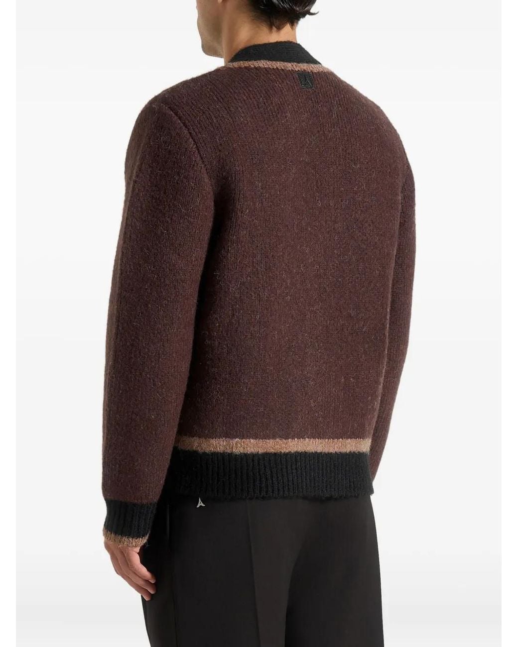 Manière De Voir Brown Elon Contrast-Detail Knit Cardigan for men