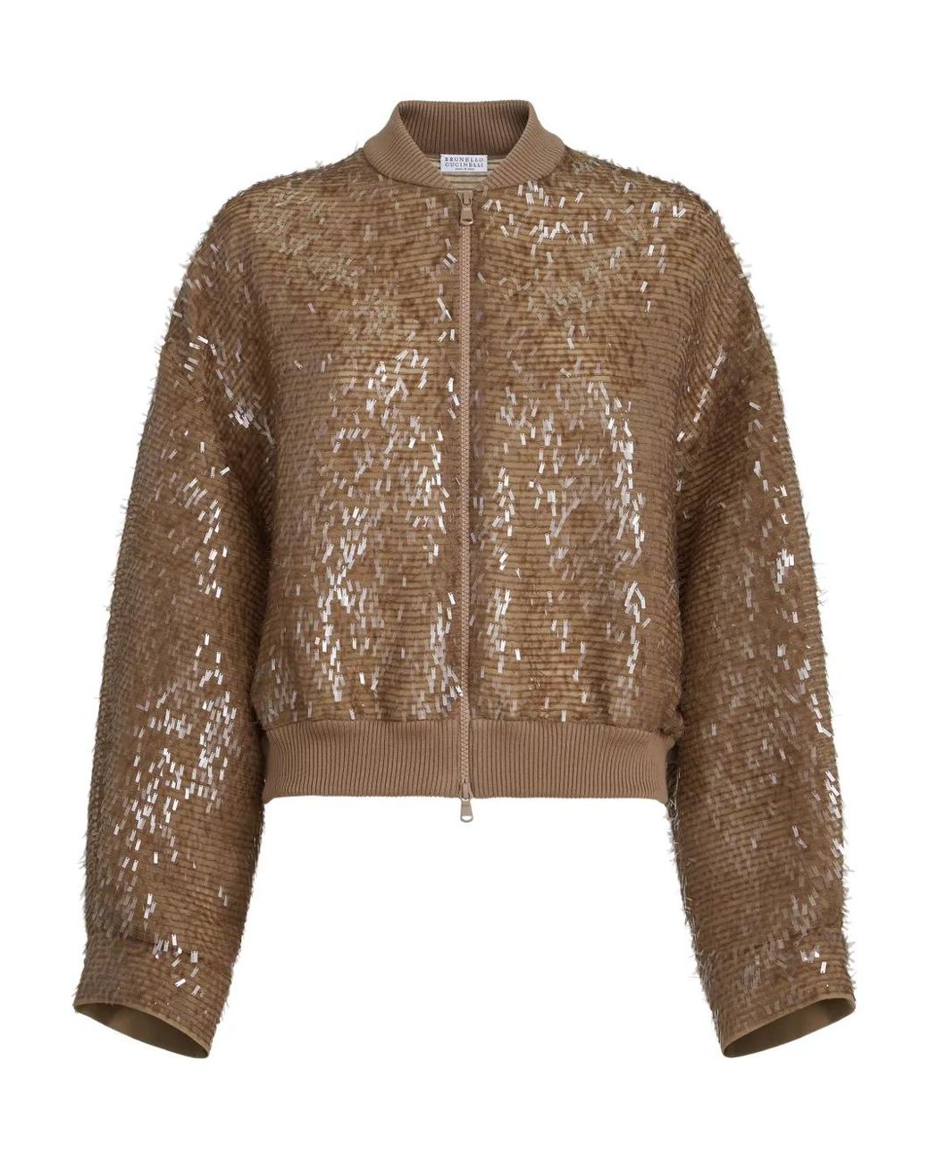 Brunello Cucinelli Brown Silk Bomber Jacket