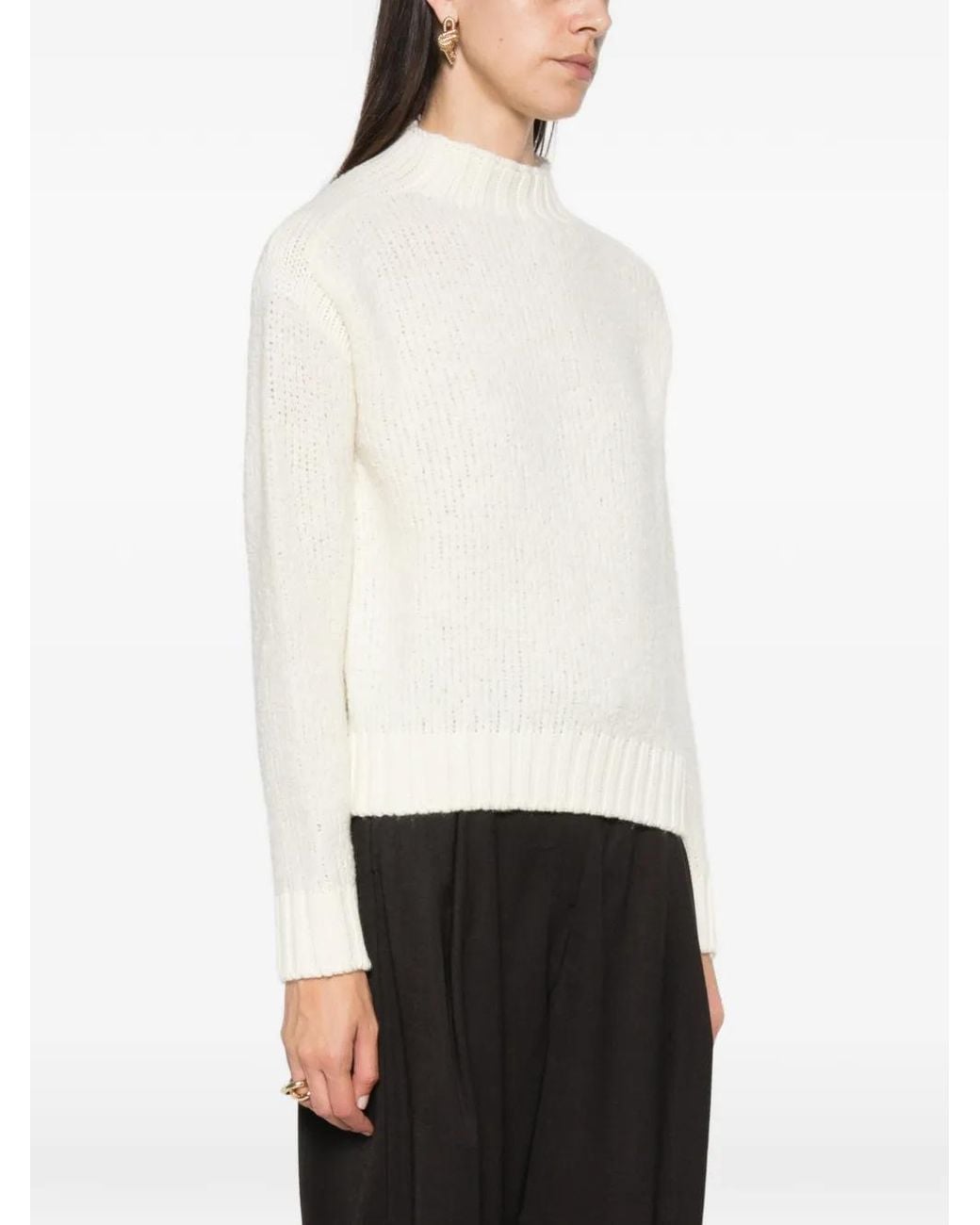 Herno White Bouclé Ribbed-Trim Sweater