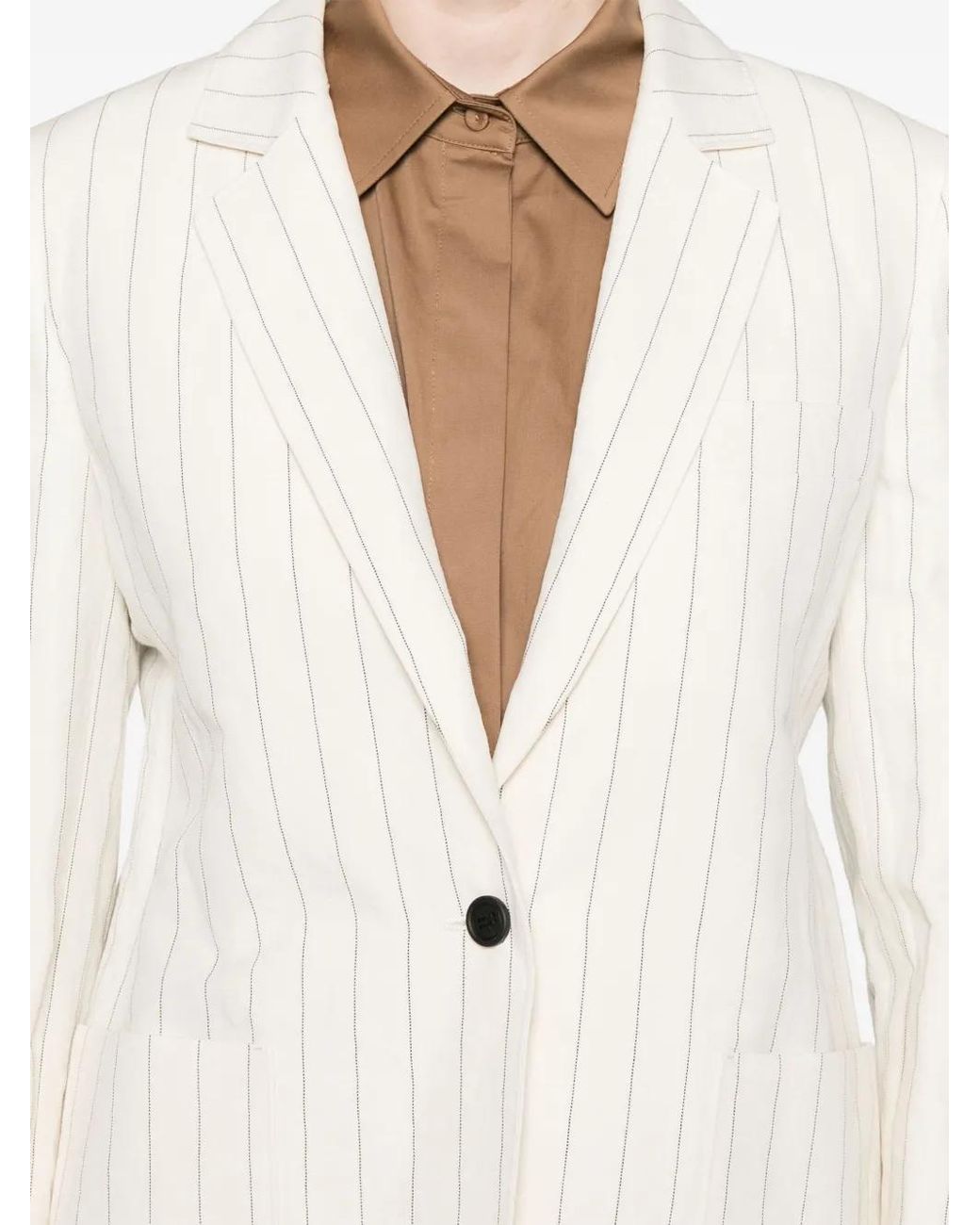 Max Mara Natural Single-Breasted Pinstriped Blazer
