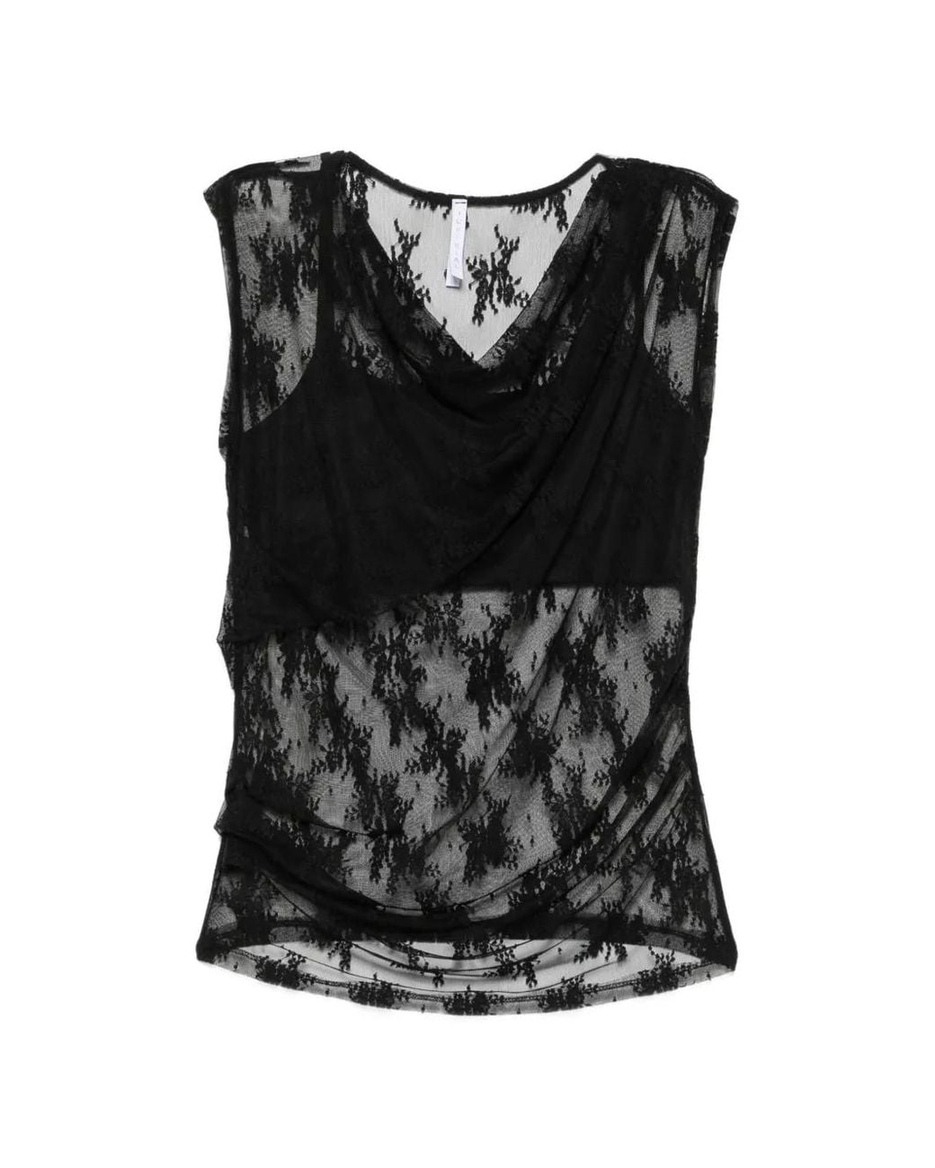 Imperial Black Draped Lace Blouse