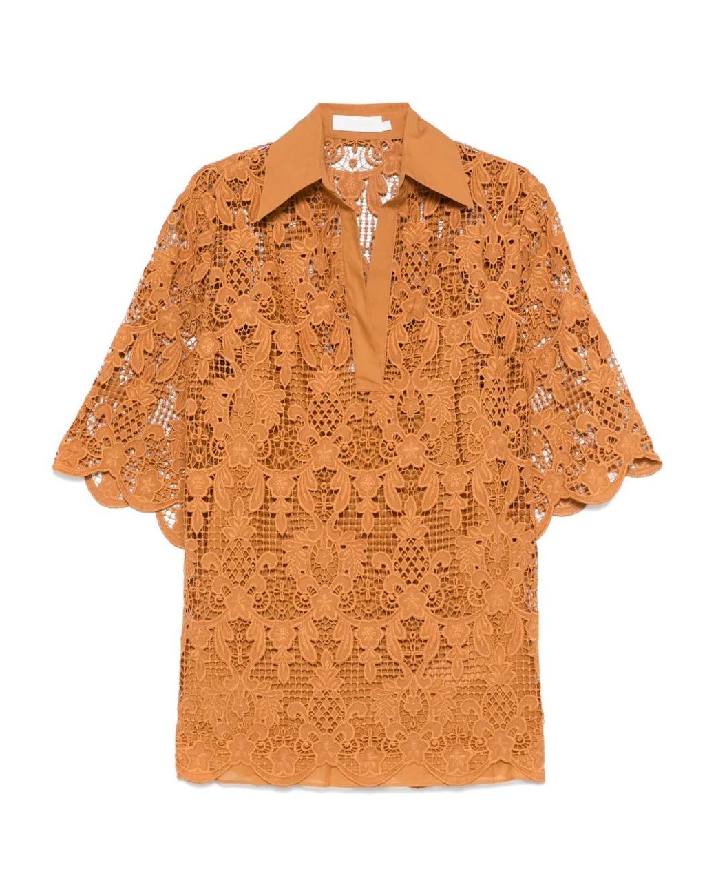 Zimmermann Orange Coco Lace Tunic Top