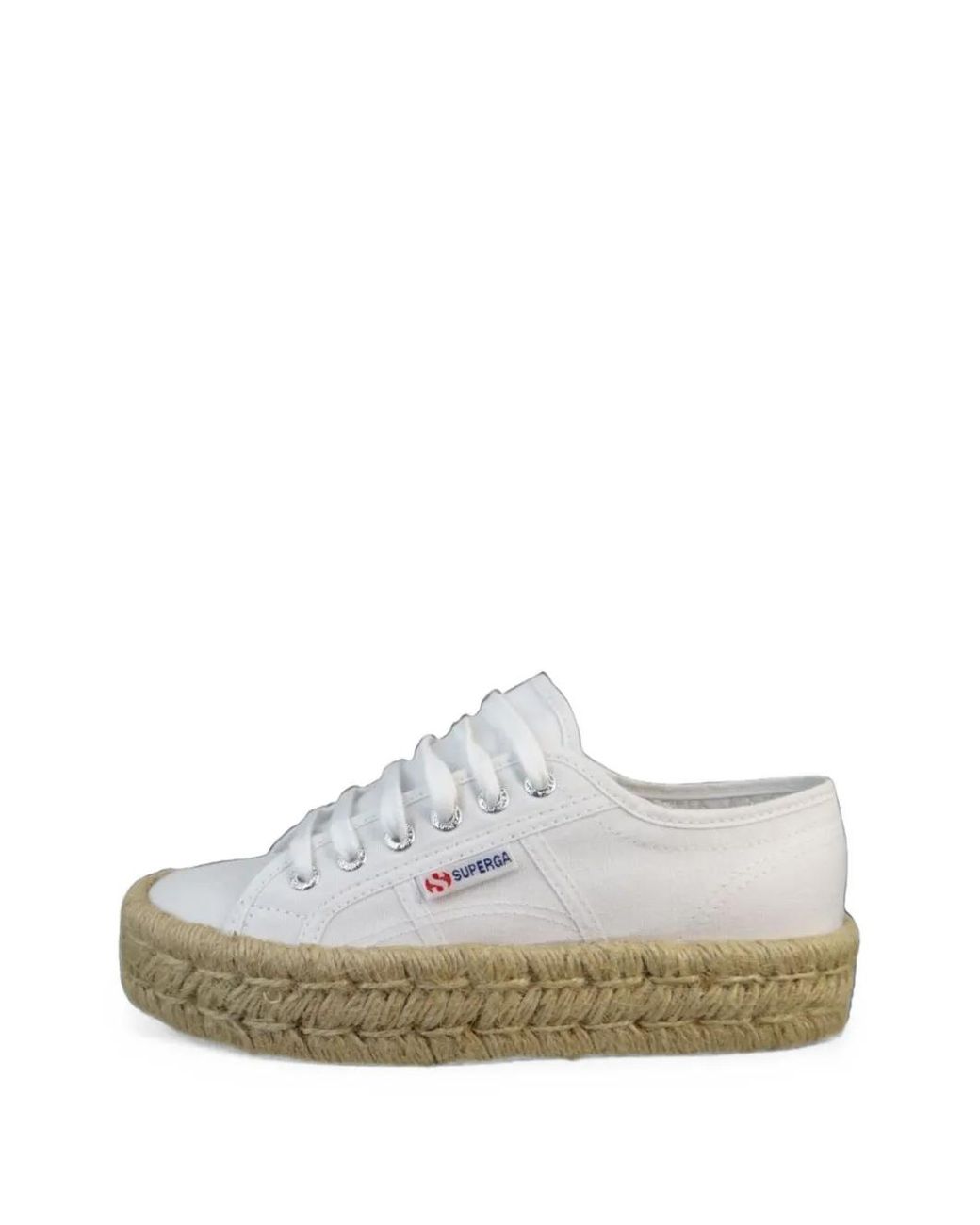 Superga White Braided-Sole Lace-Up Sneakers