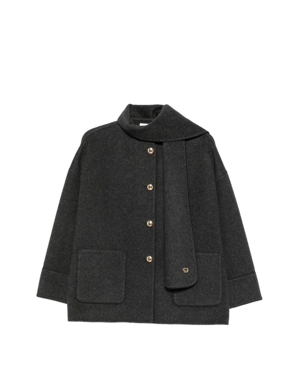 Maje Black Gwendali Scarf-Detail Coat