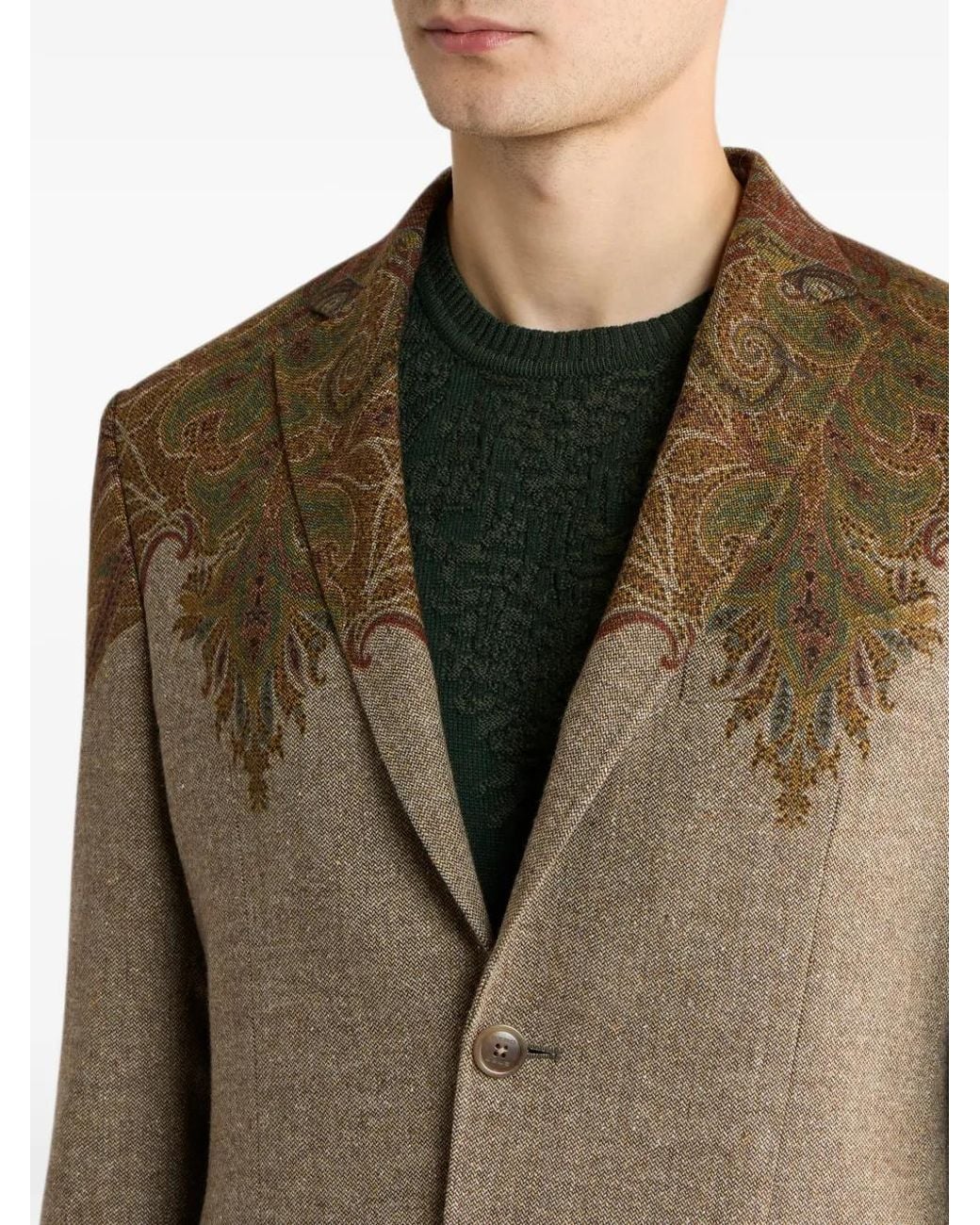 Etro Green Veste En Laine Mélangée À Boutonnage Simple À Imprimé Pochette Paisley for men