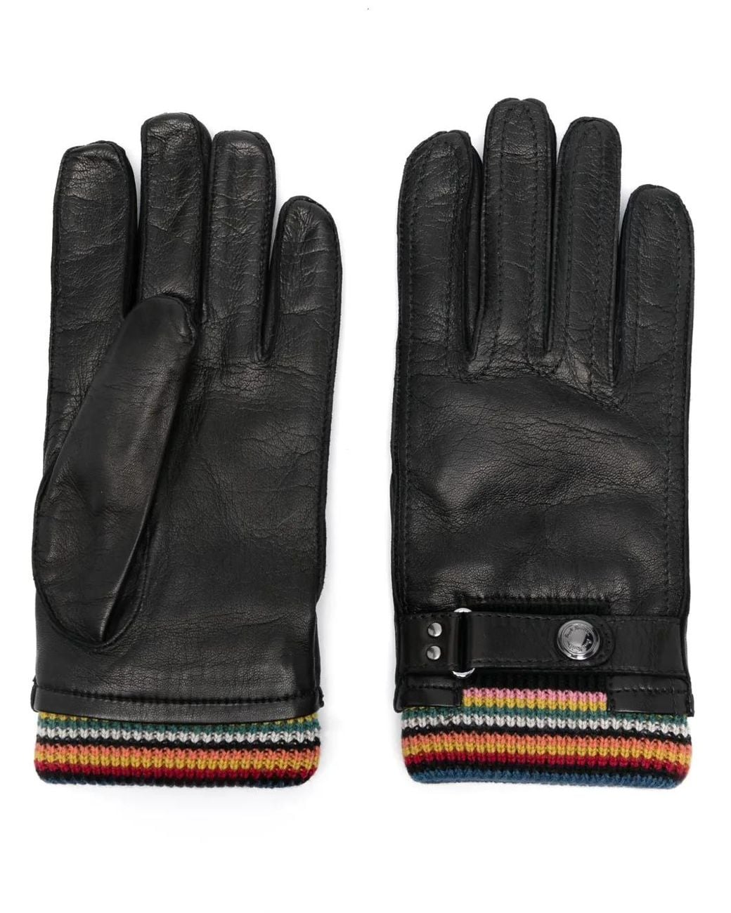 Paul Smith Black Big Stripe Cuff Gloves for men