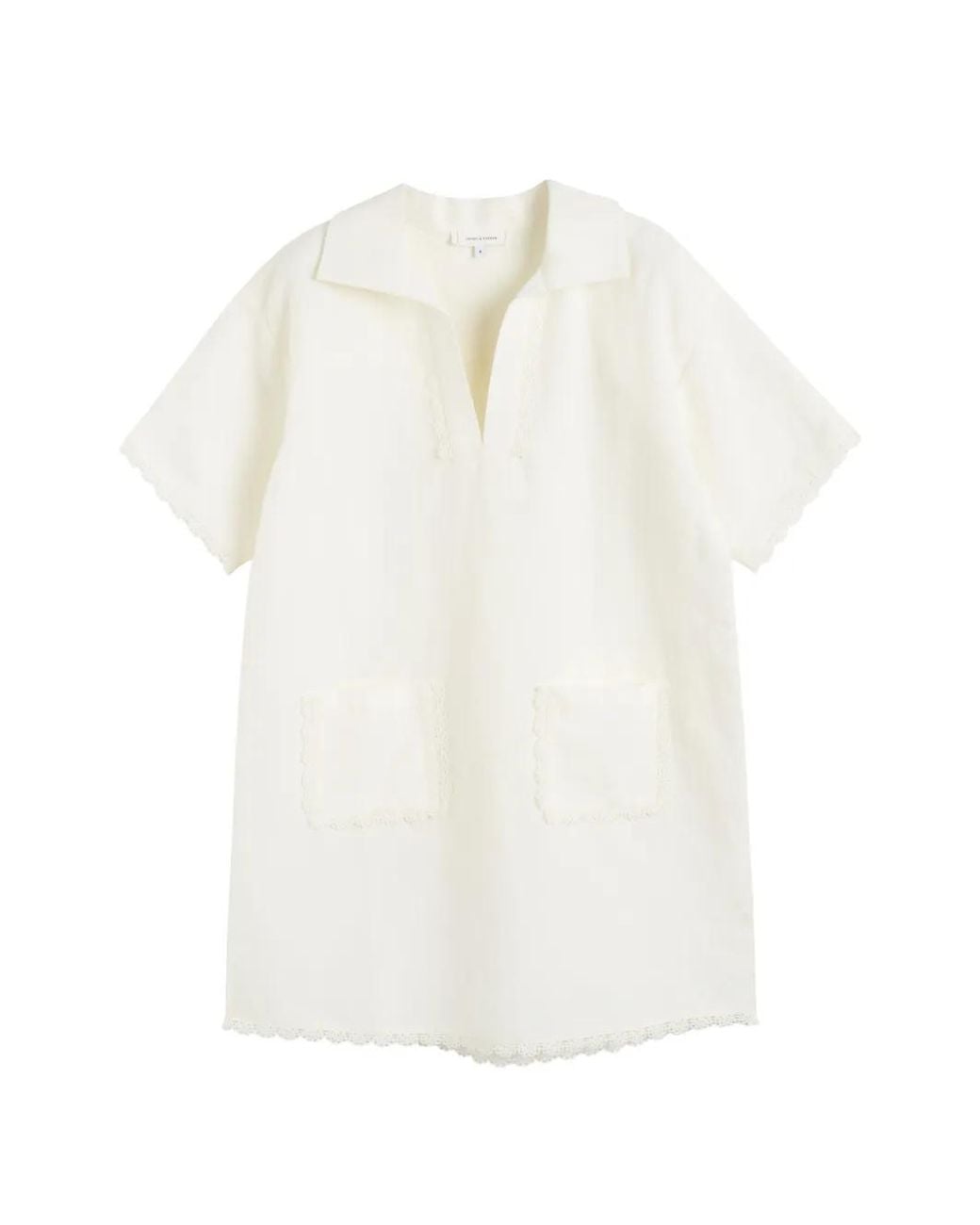 Chinti & Parker White Scallop-Trim Mini Dress