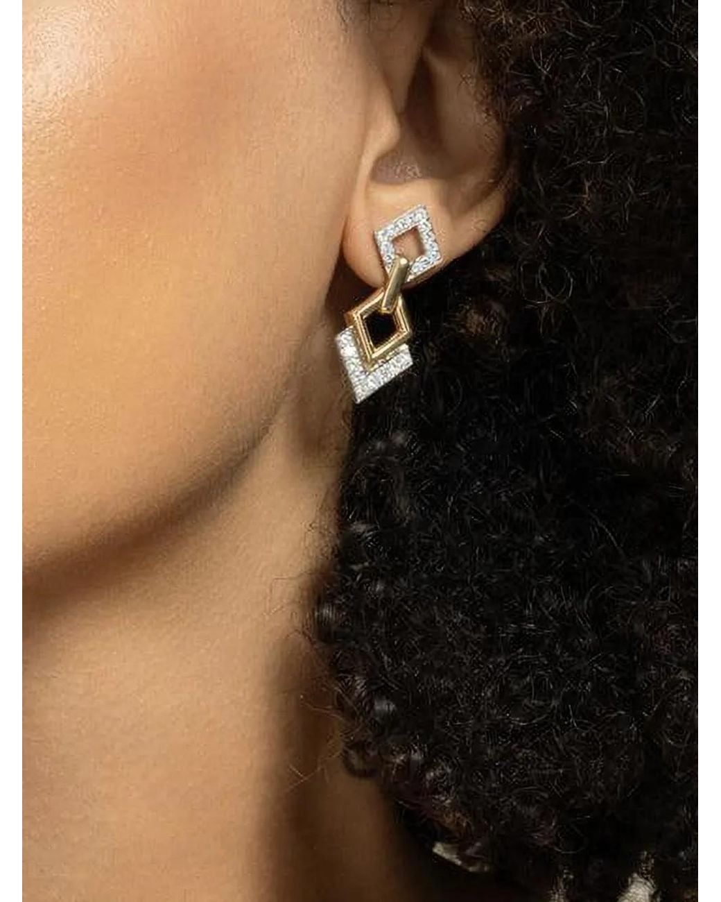 David Webb Metallic Boucles D'Oreilles Pendantes Serties De Diamants