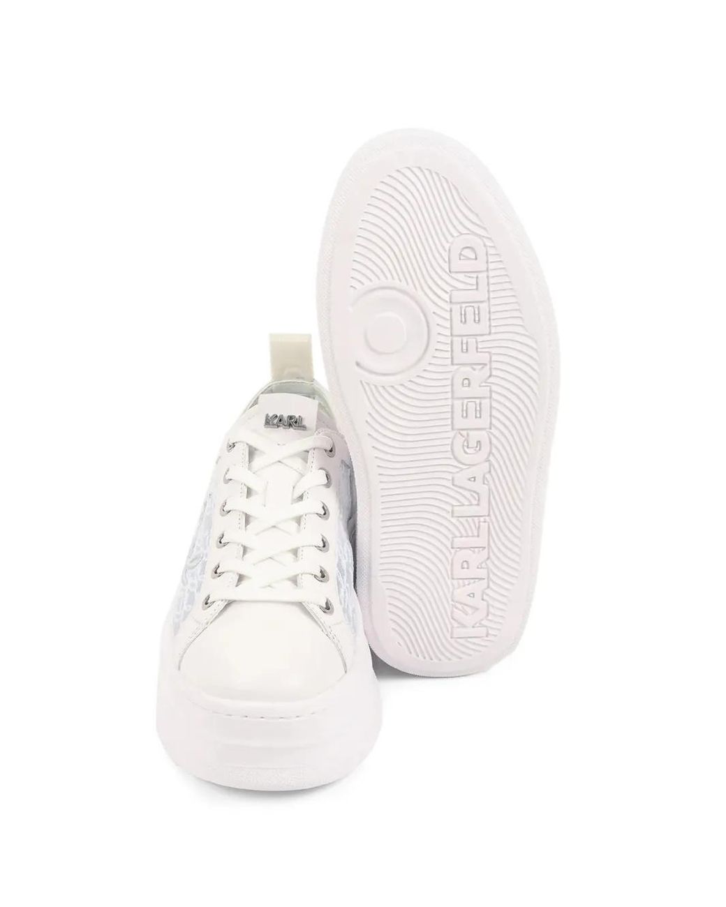 Karl Lagerfeld White Baskets Plateforme À Détail En Dentelle