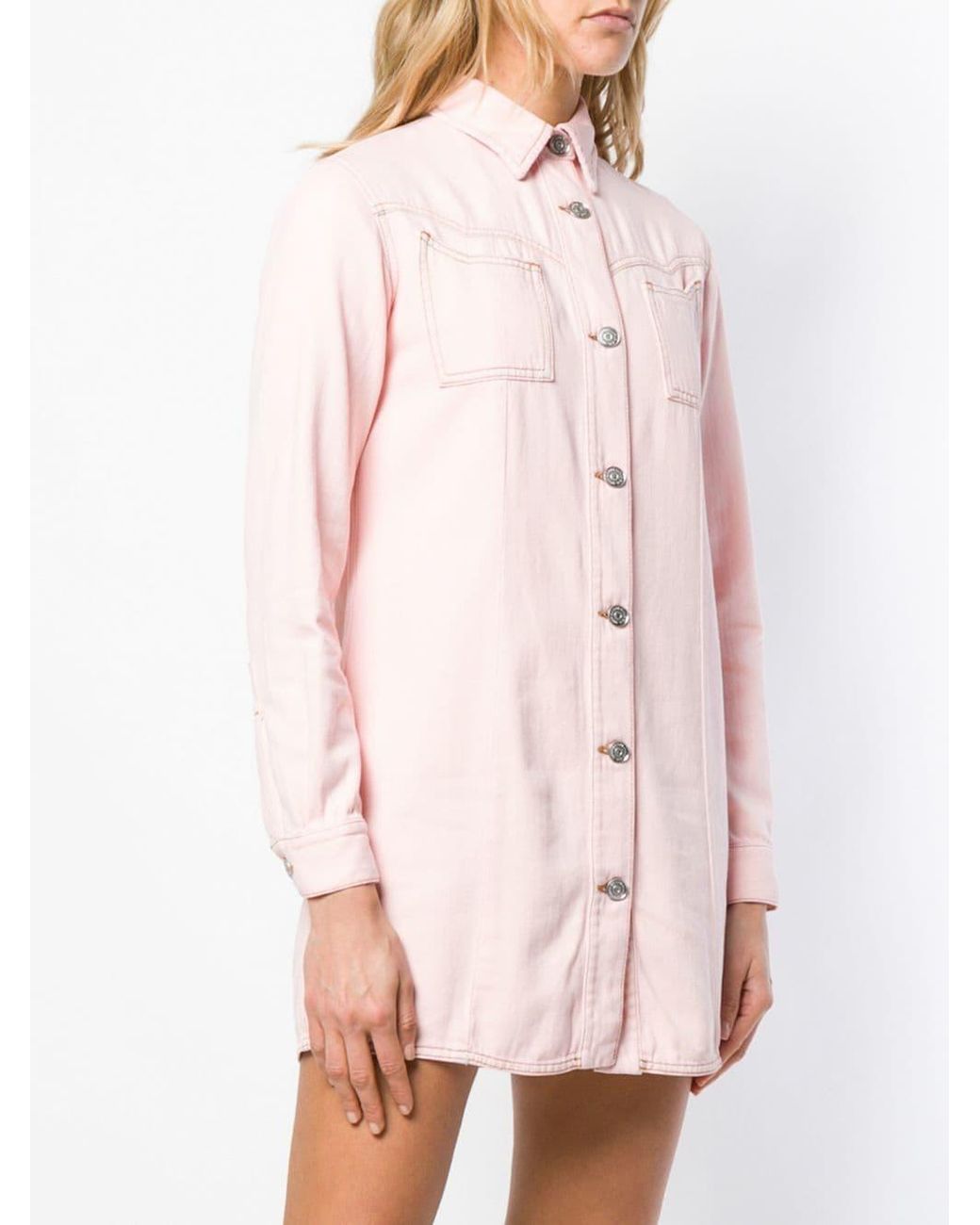 Ganni Denim Shirt Dress in Pink | Lyst
