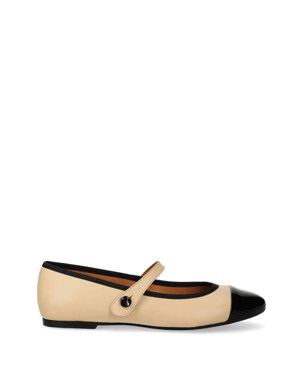 JONAK PARIS White Patent-Toe Mary Jane Ballet Flats