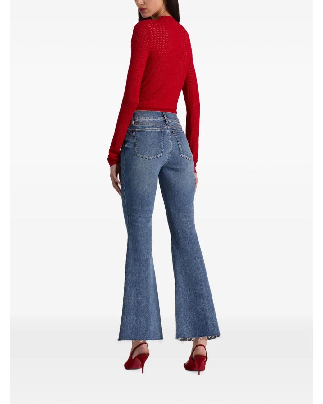 Alice + Olivia Red Pointelle-Knit Cardigan