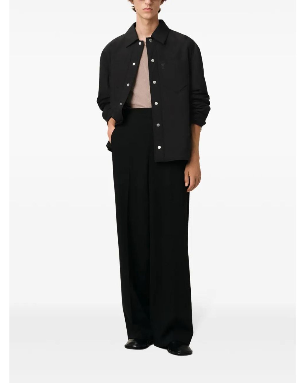 AMI Black Boxy Jacket With Classic Collar for men
