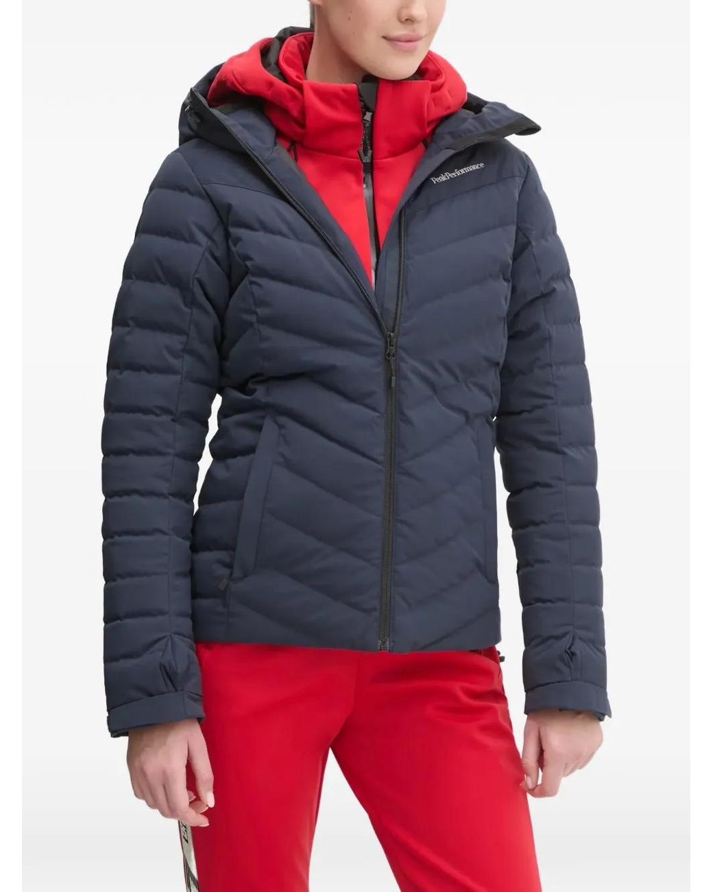 Peak Performance Red Hooded Quilted Ski Jacket