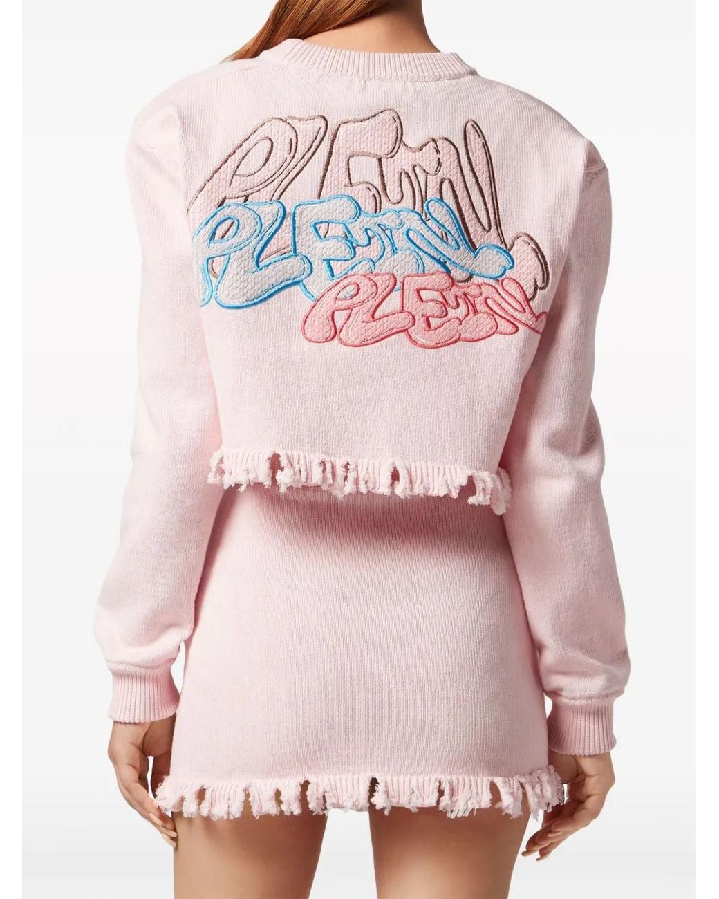Philipp Plein Pink Logo-Embroidered Cropped Cotton Cardigan