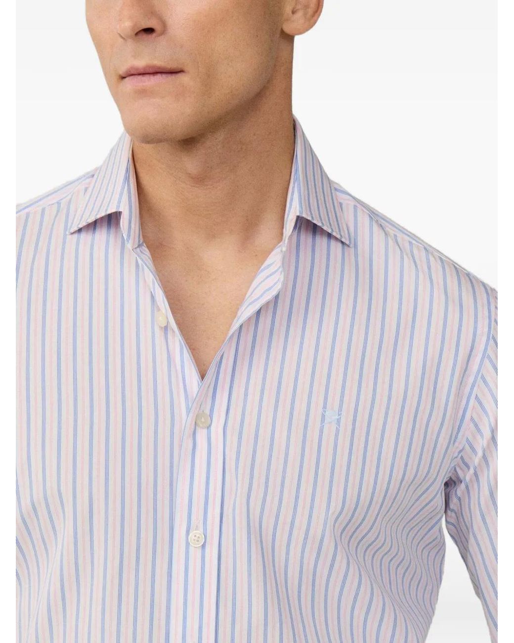 Hackett Gray Regimental-Stripe Long-Sleeve Shirt for men