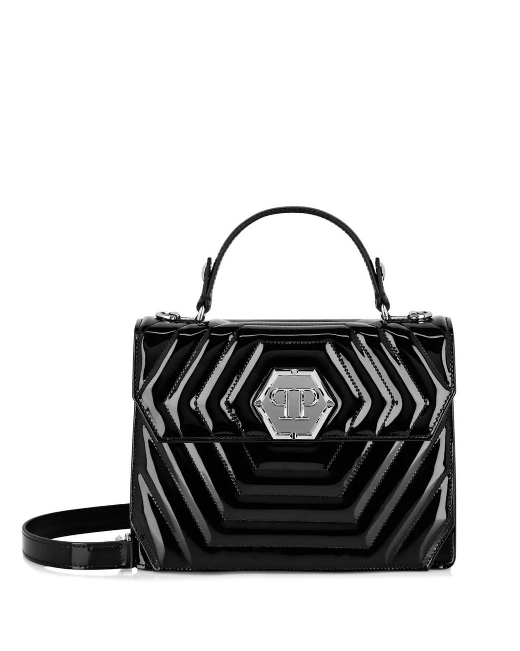 Philipp Plein Black Medium Superheroin Leather Handle Bag