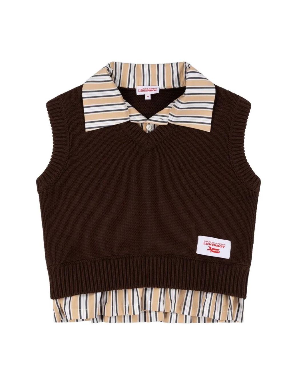 Charles Jeffrey Brown V-Neck Cropped Vest Shirt
