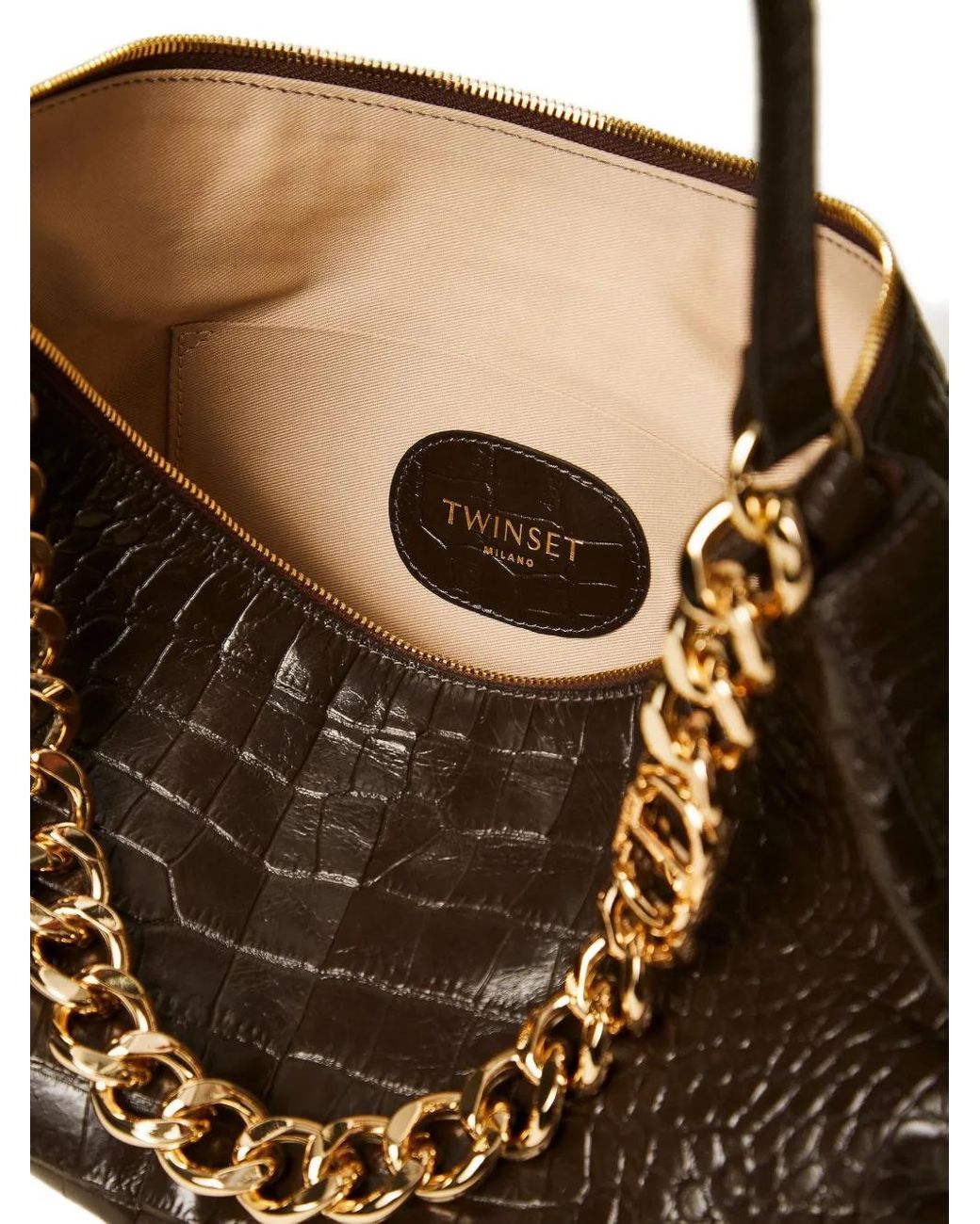 Twinset Black Liliane Crocodile-Effect Chain Shoulder Bag