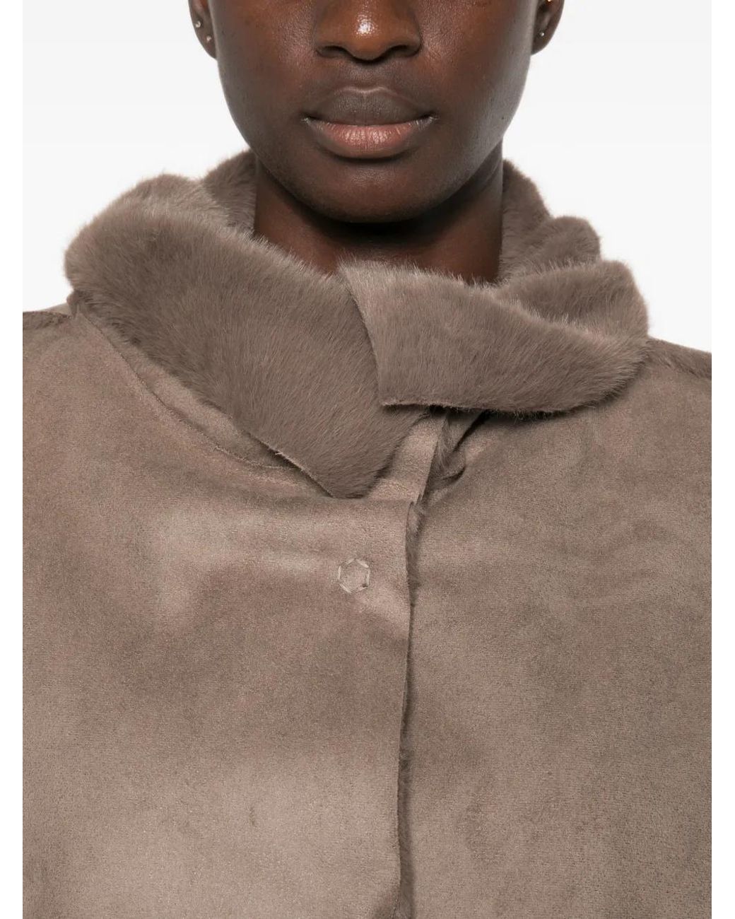 Collection Privée Brown Shearling-Trim Panelled Coat