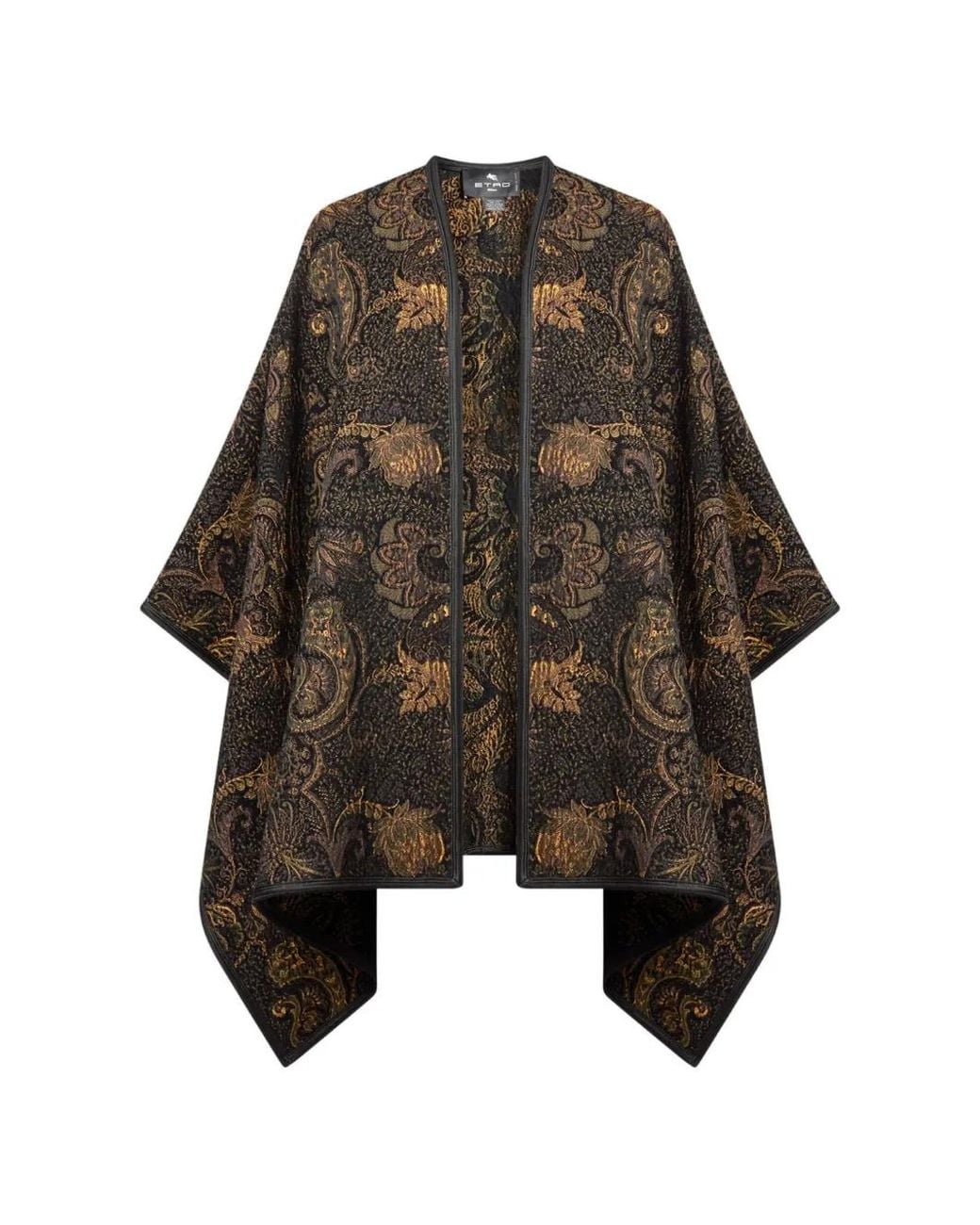 Etro Black Chenille Jacquard Cape With Floral Paisley Motif