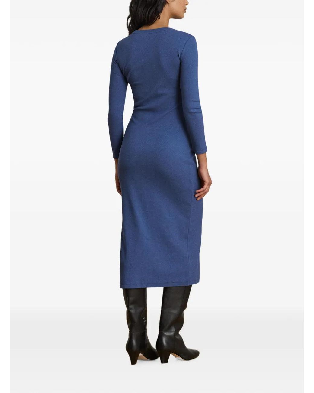 Ralph Lauren Blue Button-Trim Rib-Knit Dress