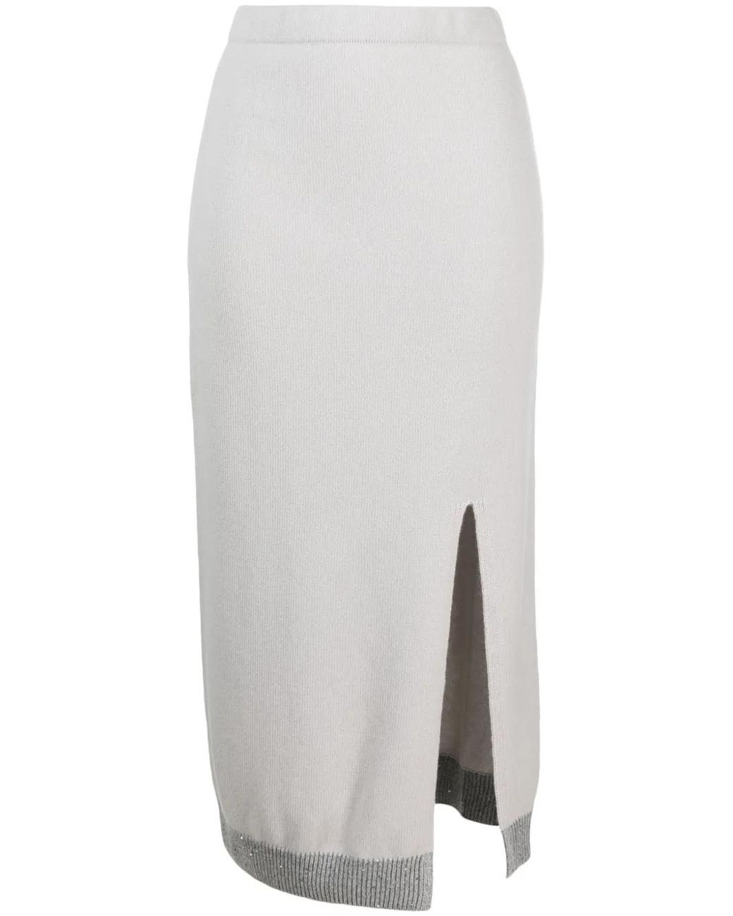 Lorena Antoniazzi White Contrasting-Border Knitted Skirt