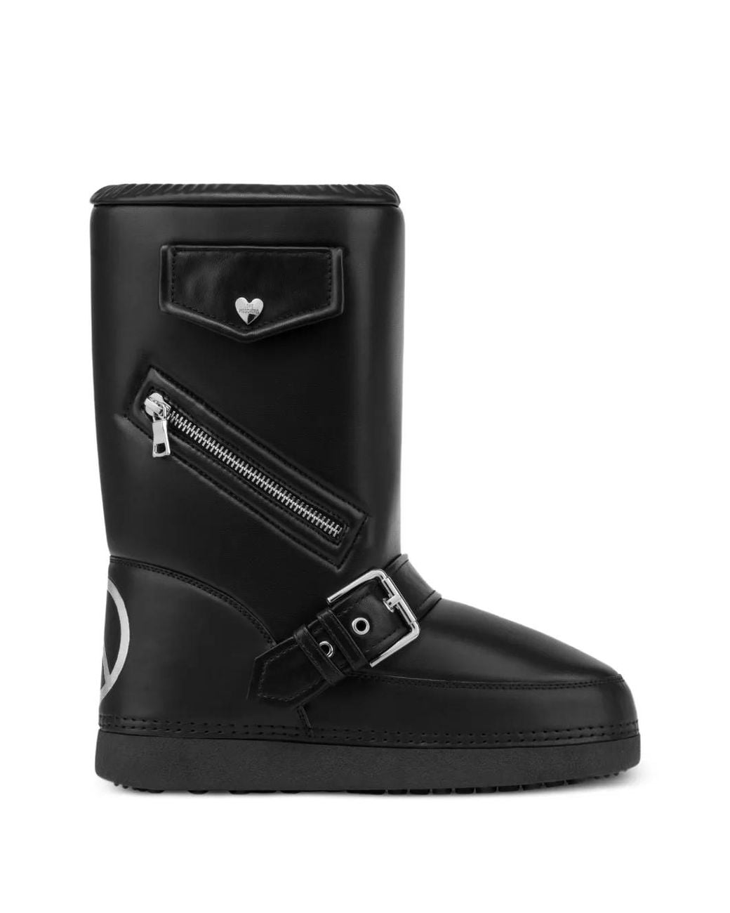 Love Moschino Black Buckle-Detail Zip-Fastening Boots