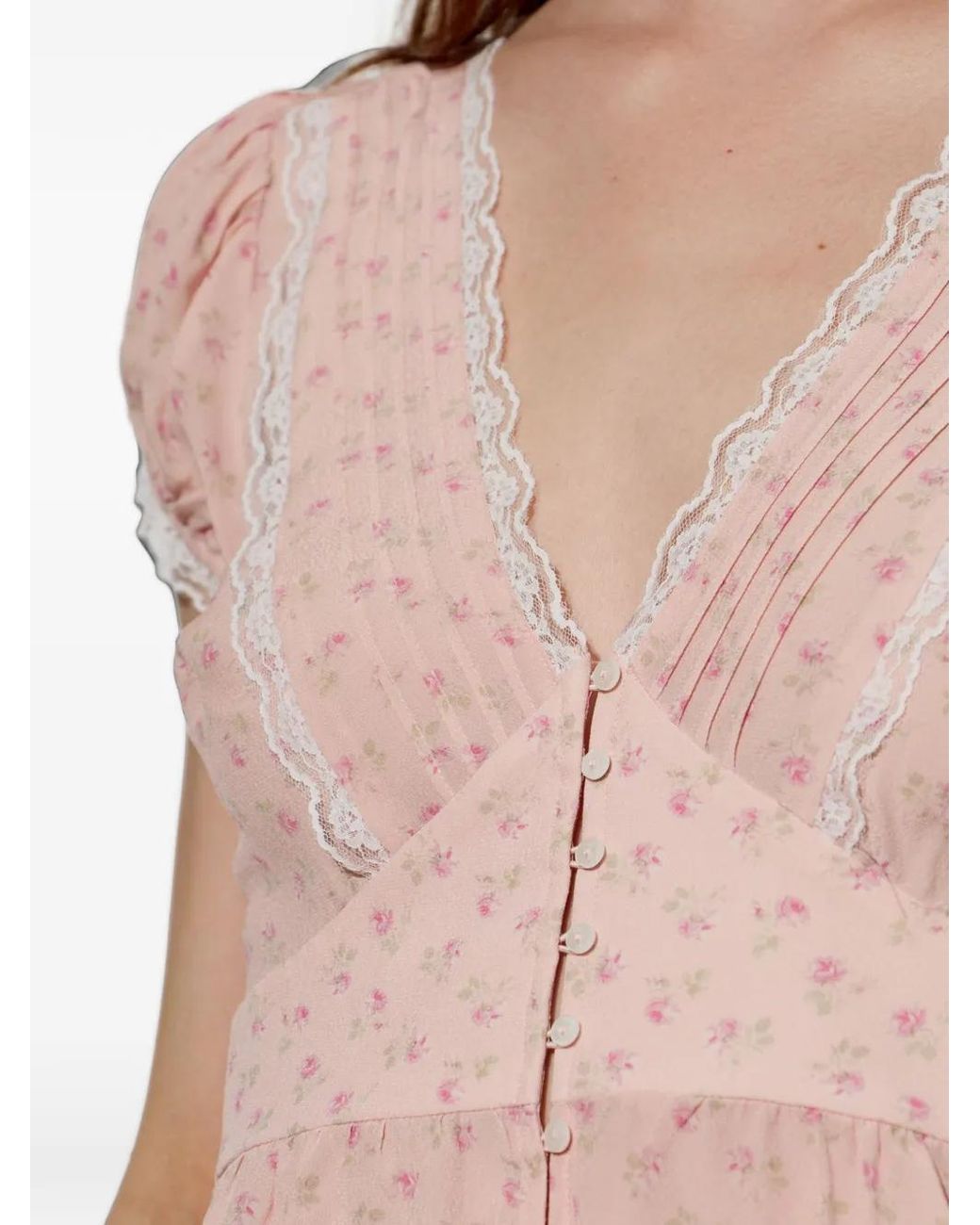 LoveShackFancy Pink Haut Bordé De Dentelle À Fleurs
