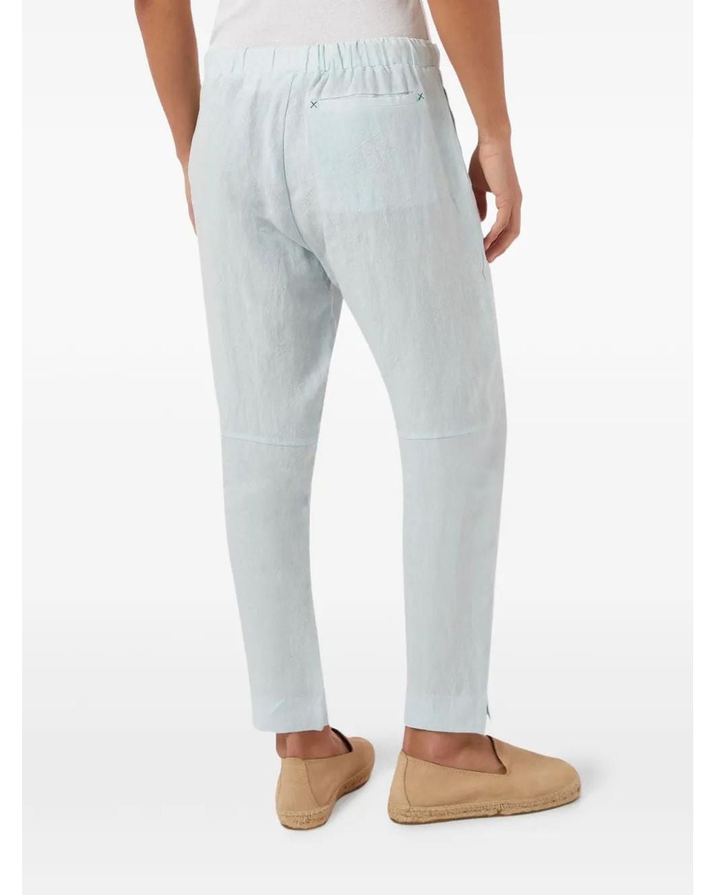 Marane Blue Drawstring-Fastening Linen Trousers for men