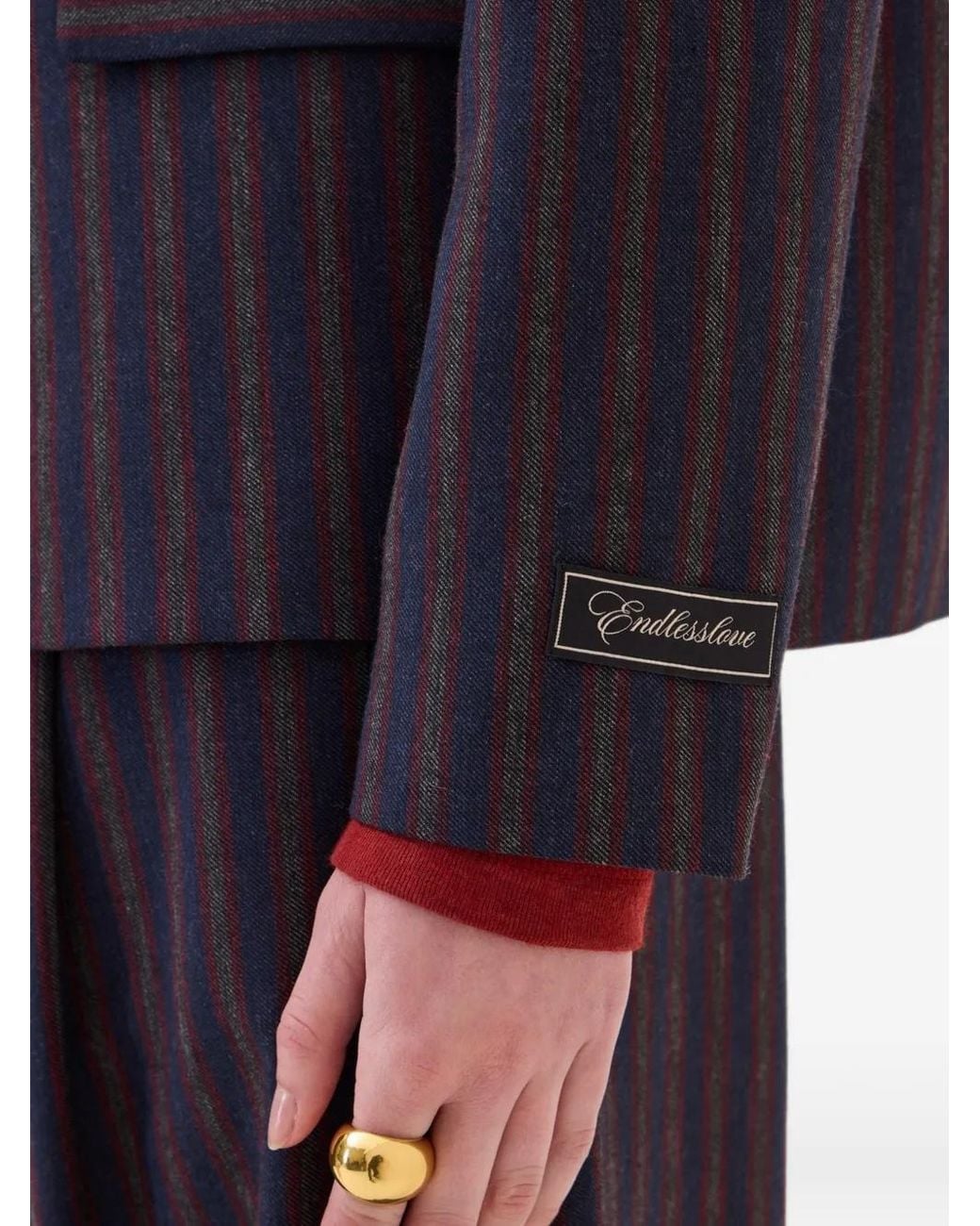 Ottod'Ame Blue Vertical-Stripe Single-Breasted Jacket