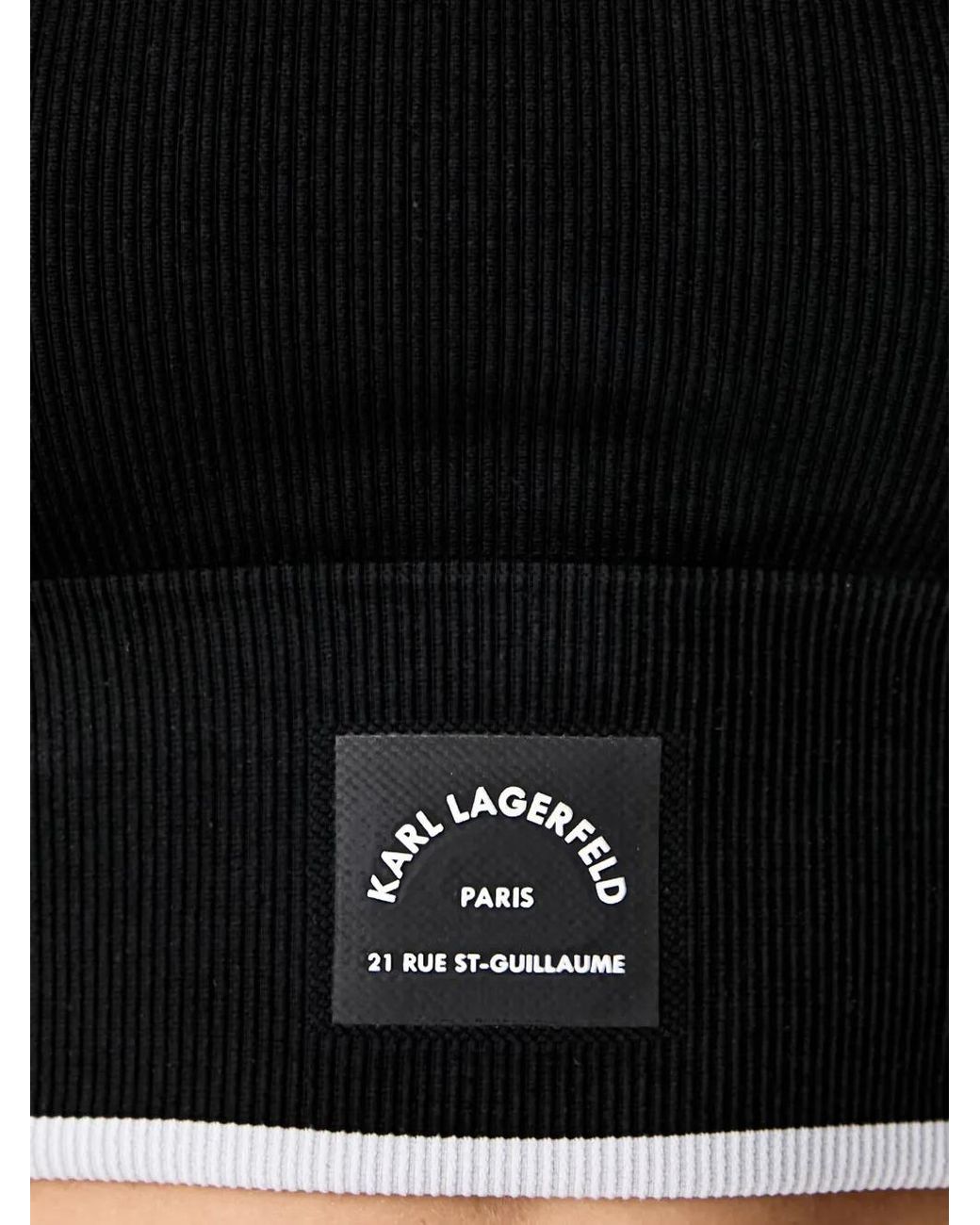 Karl Lagerfeld Black Logo-Patch Ribbed-Knit Top