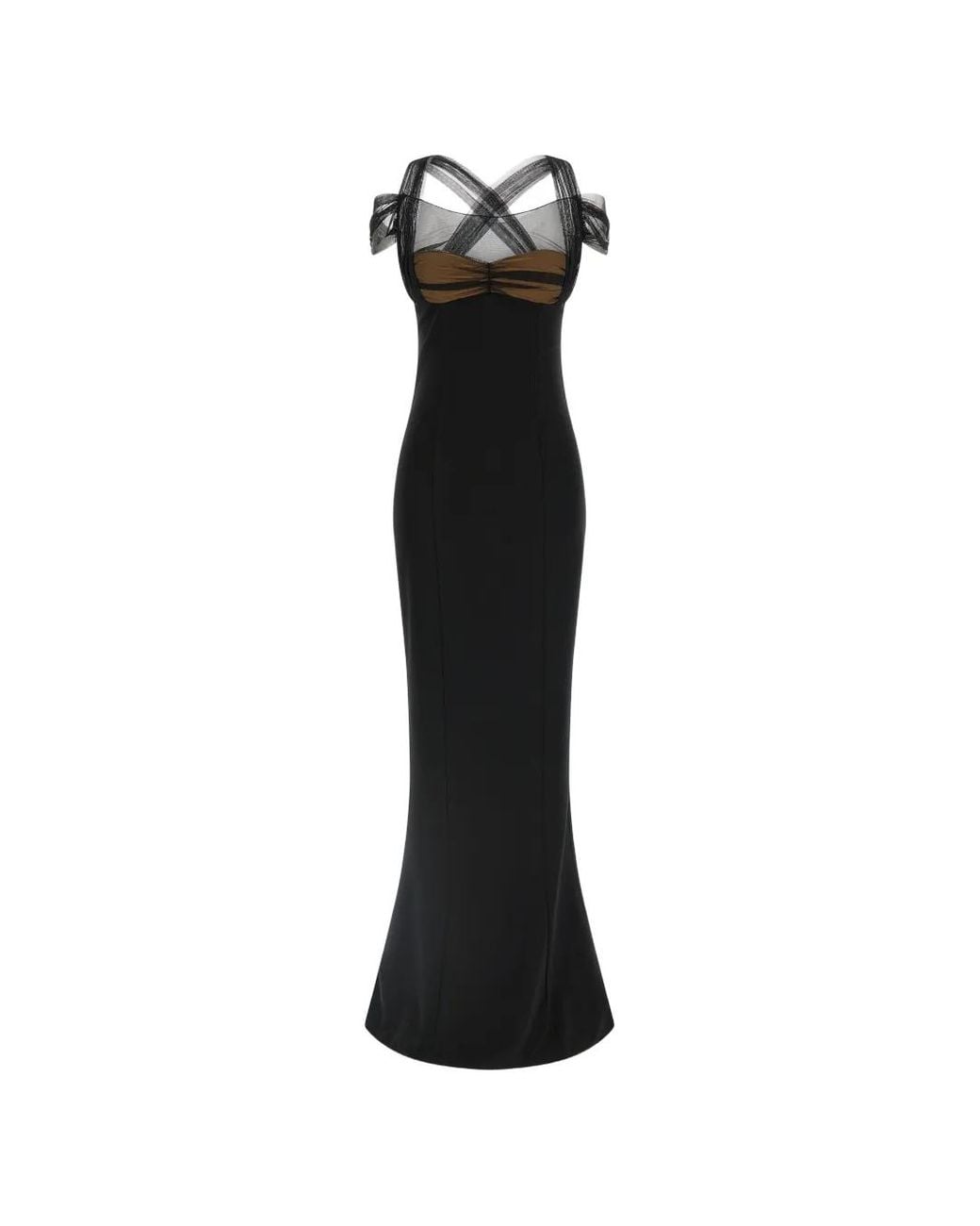 Nensi Dojaka Black Draped Tulle Maxi Dress