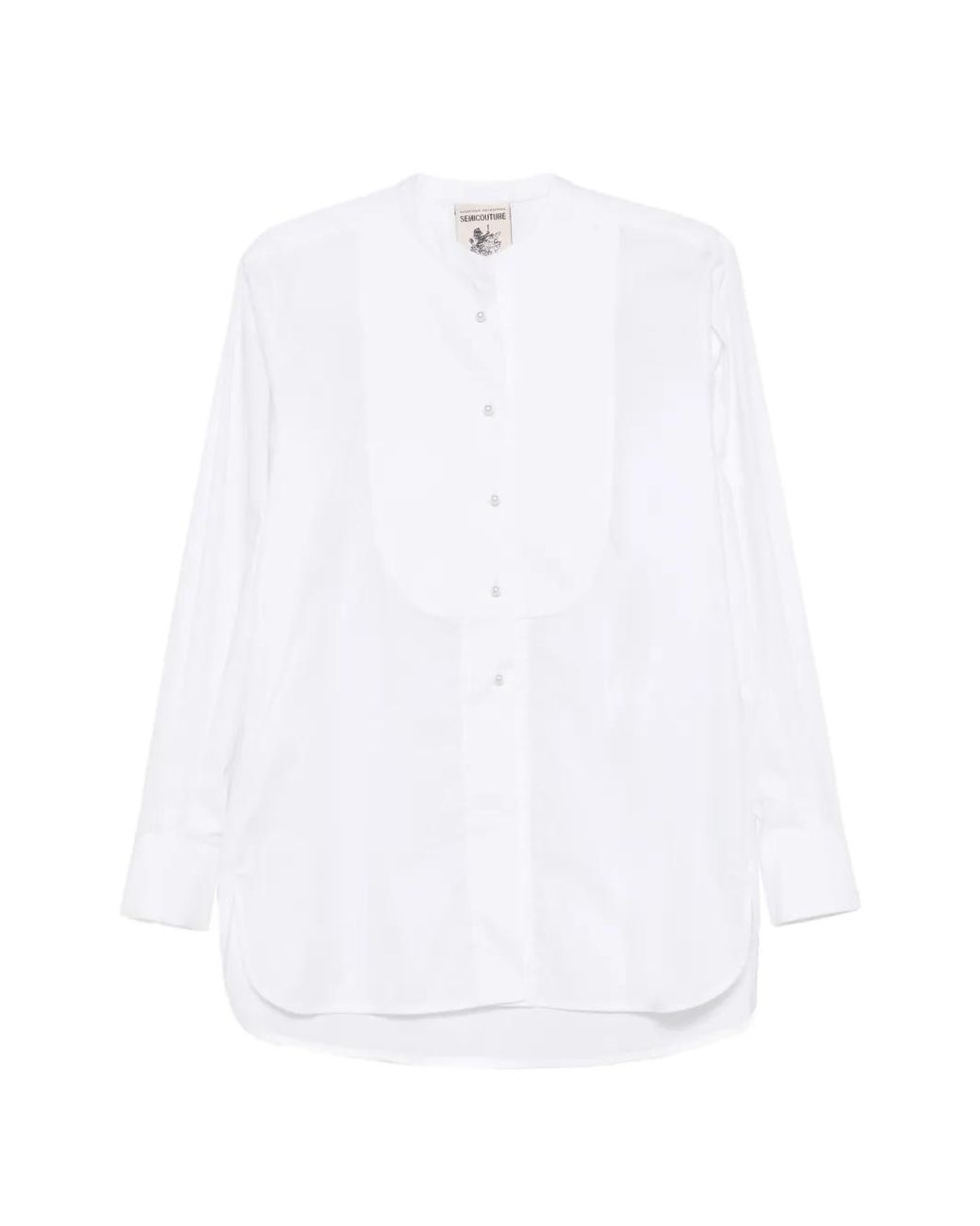 Semicouture White Bib-Panel Band-Collar Shirt
