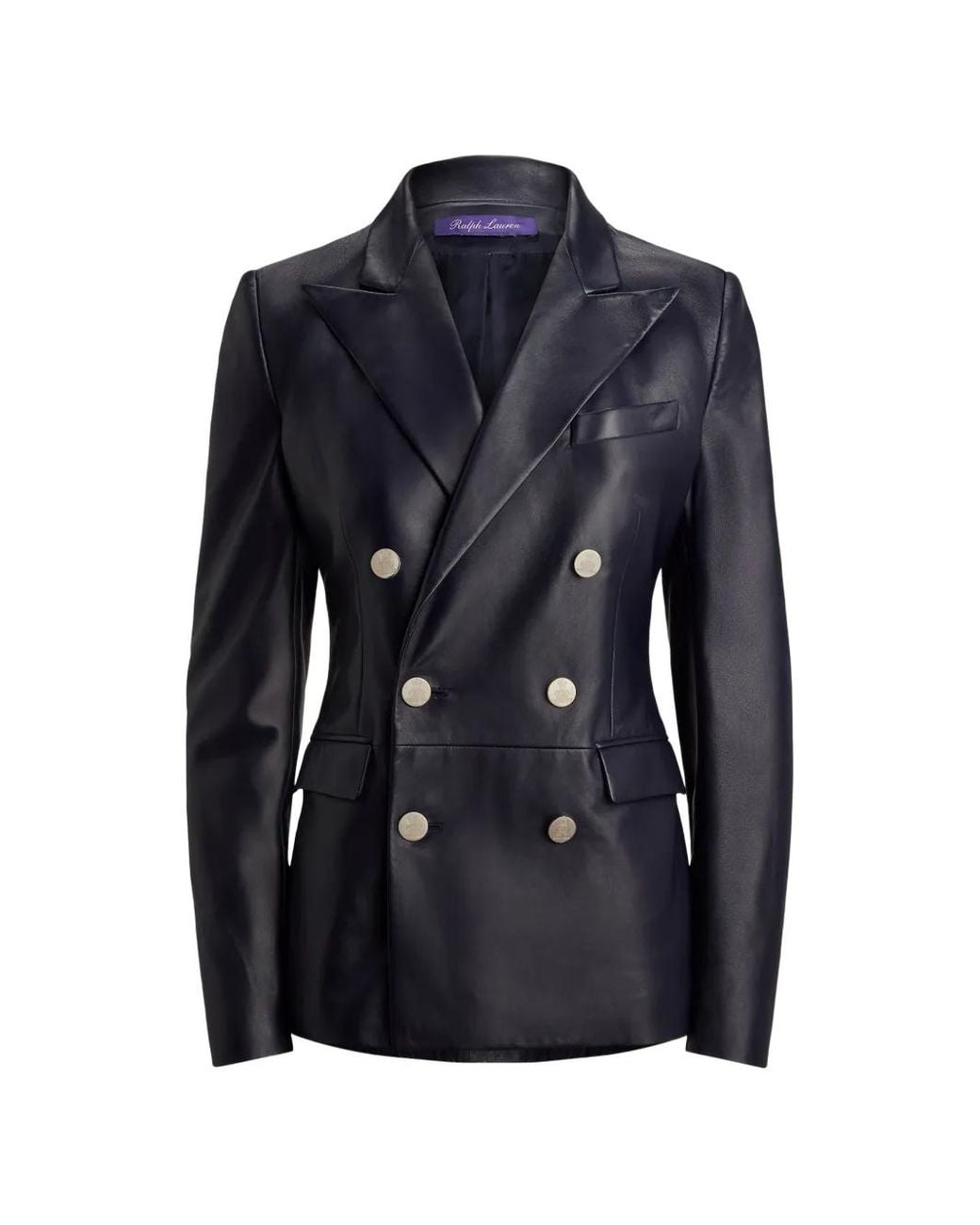 Ralph Lauren Blue Camden Double-Breasted Leather Blazer