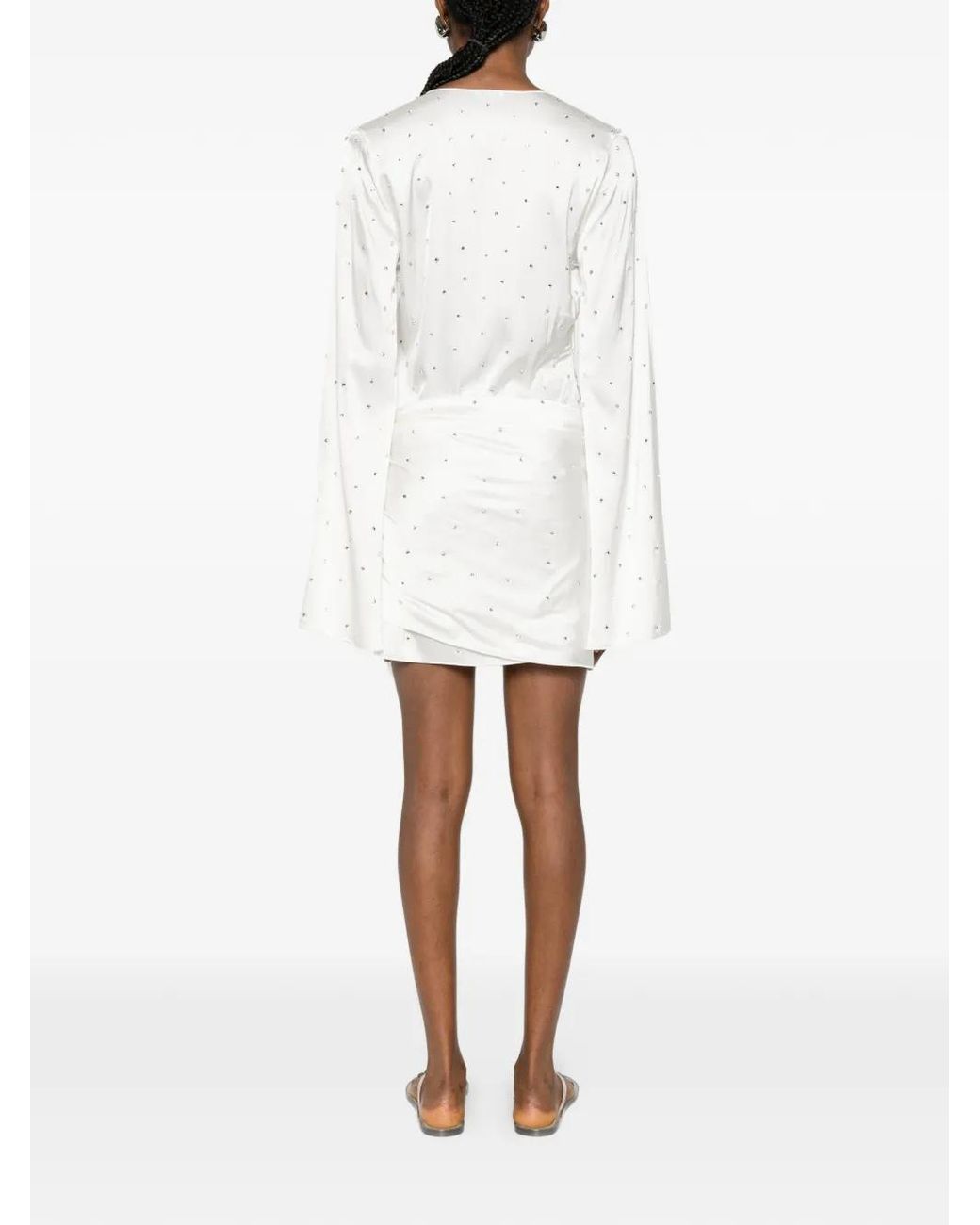 Oseree White Crystal-Embellished Wrap-Design Pareo