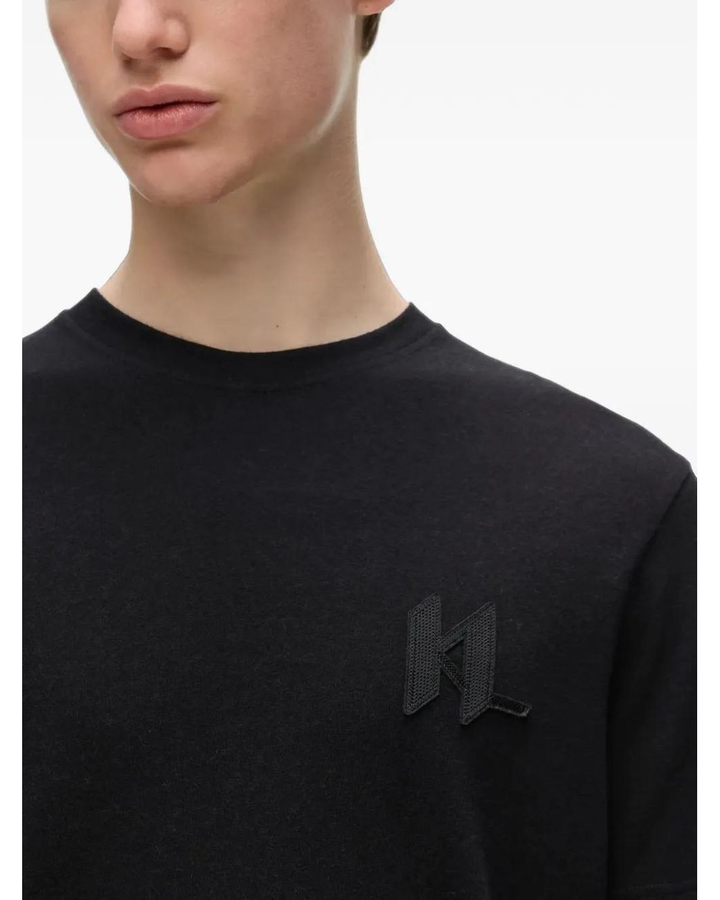 Karl Lagerfeld Black Monogram Wool-Blend T-Shirt for men